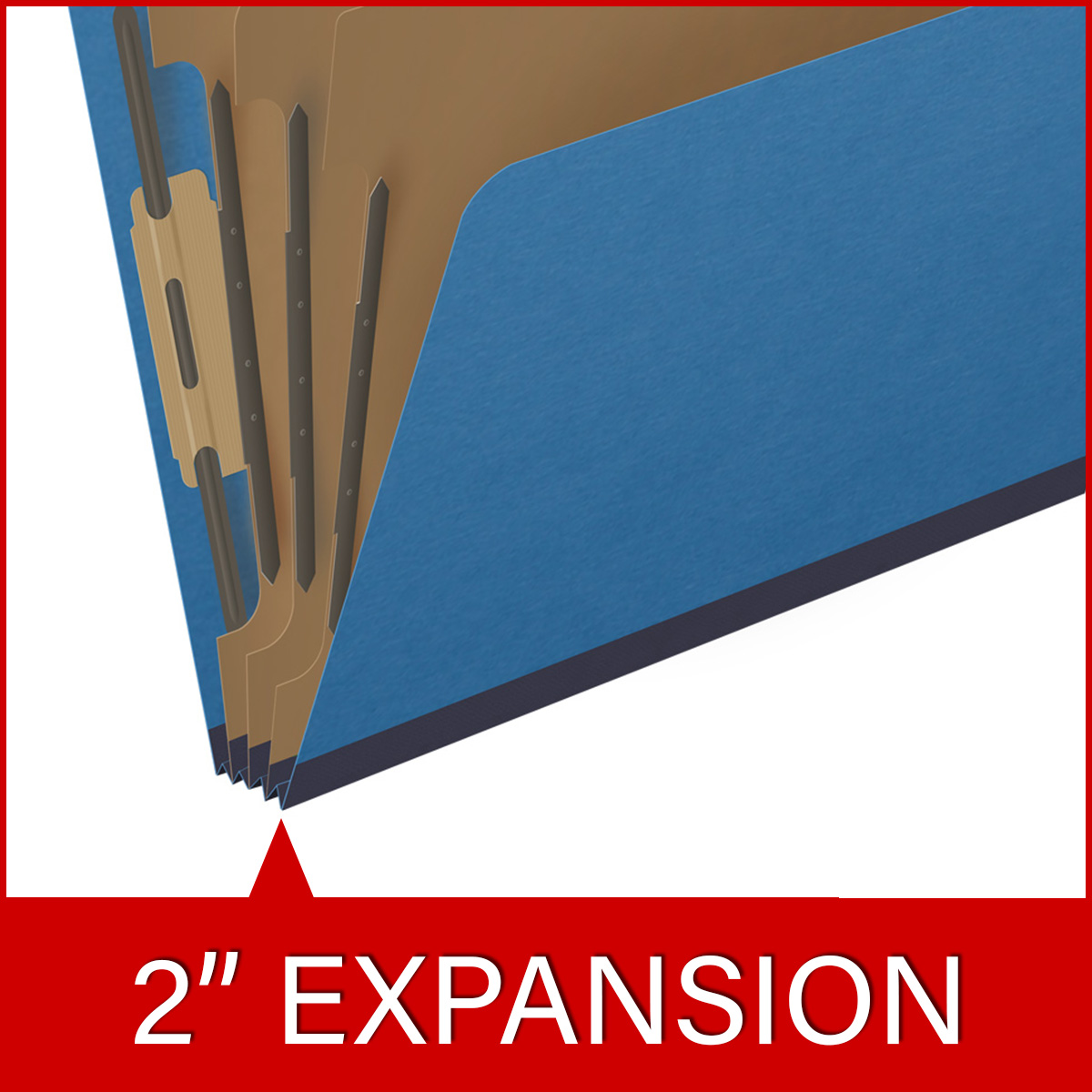 Royal blue letter size top tab three divider classification folder with 3" dark blue tyvek expansion, with 2" bonded fasteners on inside front and inside back and 1" duo fastener on dividers - DV-T43-38-3RBL