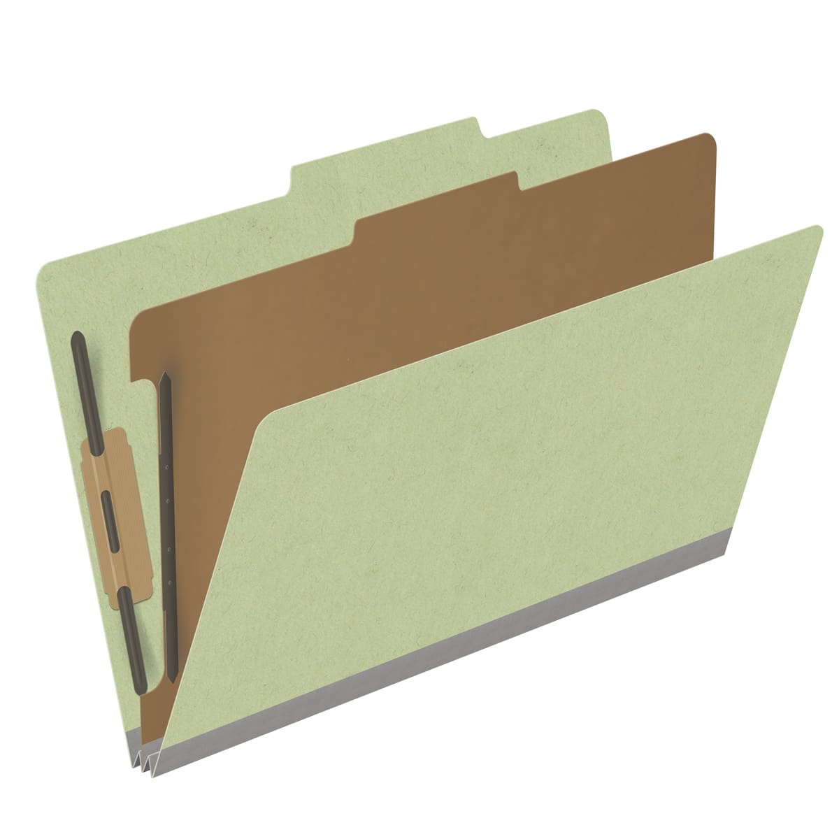 Peridot green legal size top tab one divider classification folder with 2" dark green tyvek expansion, with 2" bonded fasteners on inside front and inside back and 1" duo fastener on divider - DV-T52-14-3PER