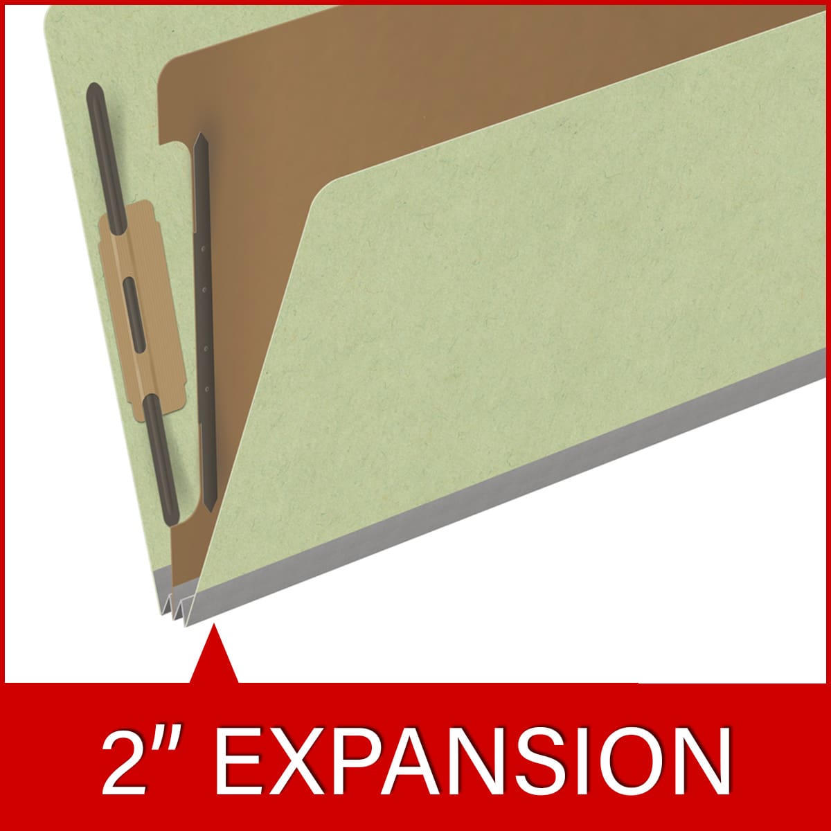 Peridot green legal size top tab one divider classification folder with 2" dark green tyvek expansion, with 2" bonded fasteners on inside front and inside back and 1" duo fastener on divider - DV-T52-14-3PER