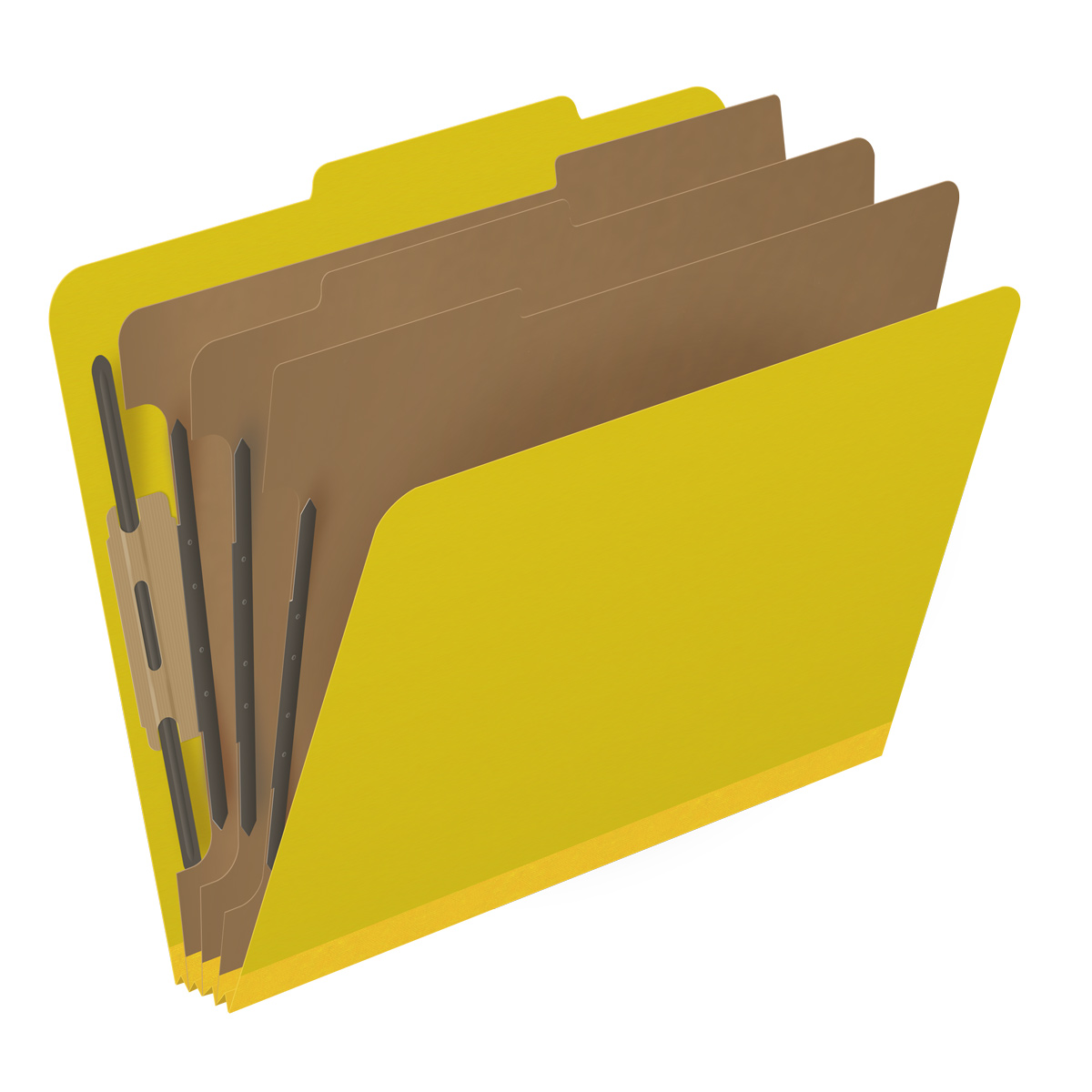 Yellow letter size top tab three divider classification folder with 3" lemon yellow tyvek expansion, with 2" bonded fasteners on inside front and inside back and 1" duo fastener on dividers - DV-T43-38-3YLW