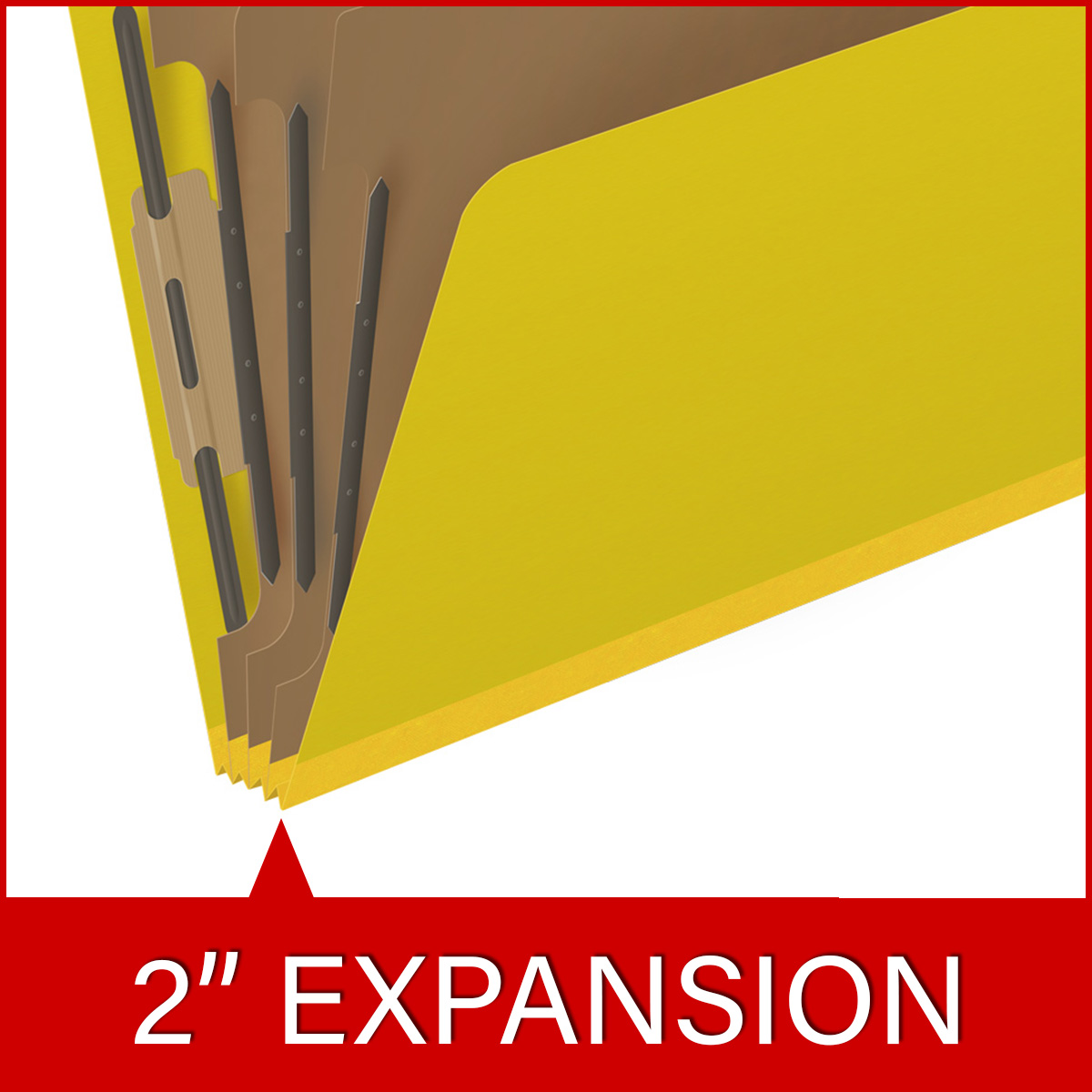 Yellow letter size top tab three divider classification folder with 3" lemon yellow tyvek expansion, with 2" bonded fasteners on inside front and inside back and 1" duo fastener on dividers - DV-T43-38-3YLW