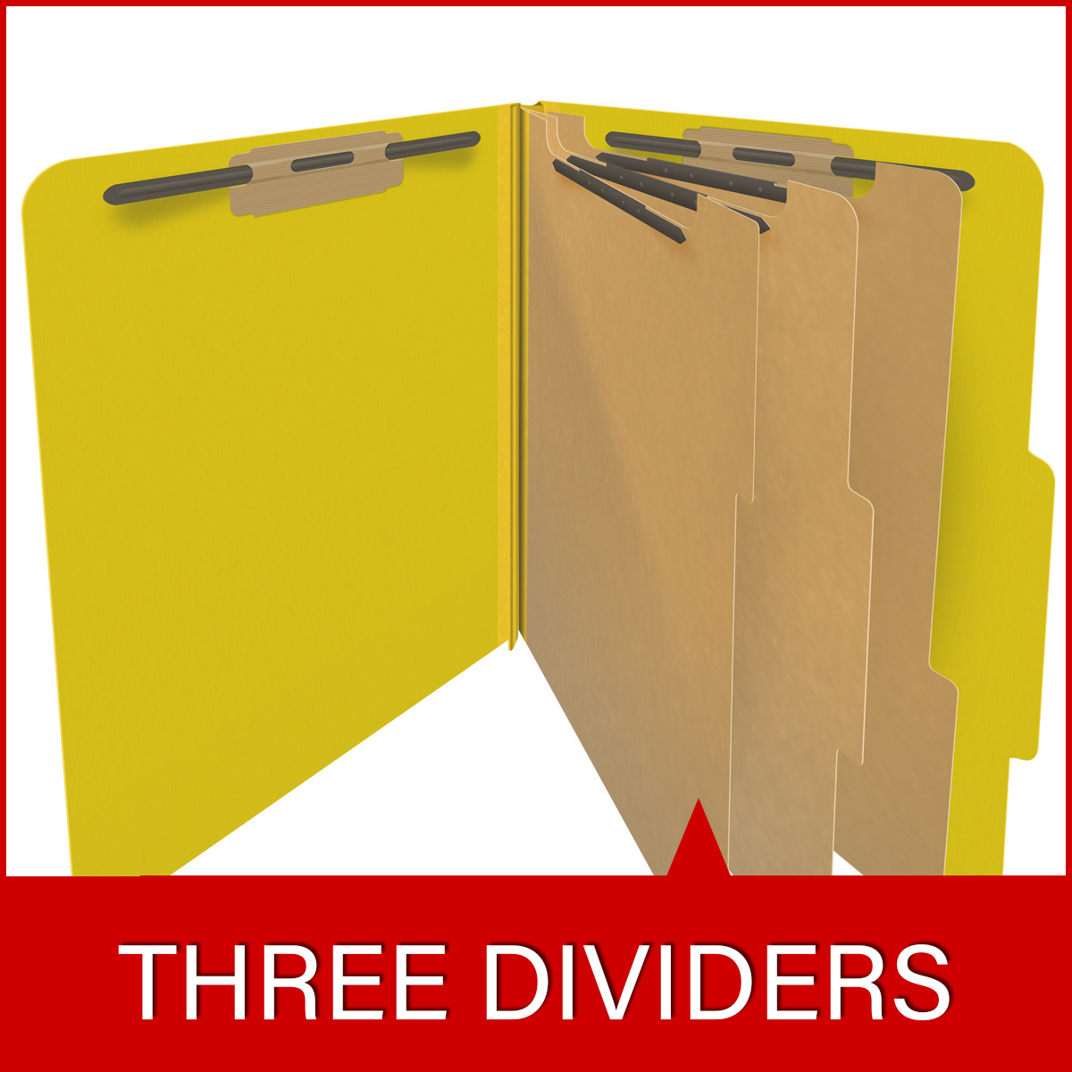 Yellow letter size top tab three divider classification folder with 3" lemon yellow tyvek expansion, with 2" bonded fasteners on inside front and inside back and 1" duo fastener on dividers - DV-T43-38-3YLW