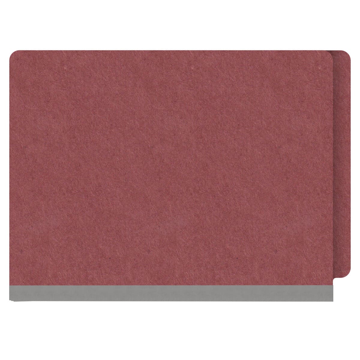 Dark red letter size end tab one divider classification folder with 2" russet brown tyvek expansion, with 2" bonded fasteners on inside front and inside back and 1" duo fastener on divider - DV-S42-14-3ARD