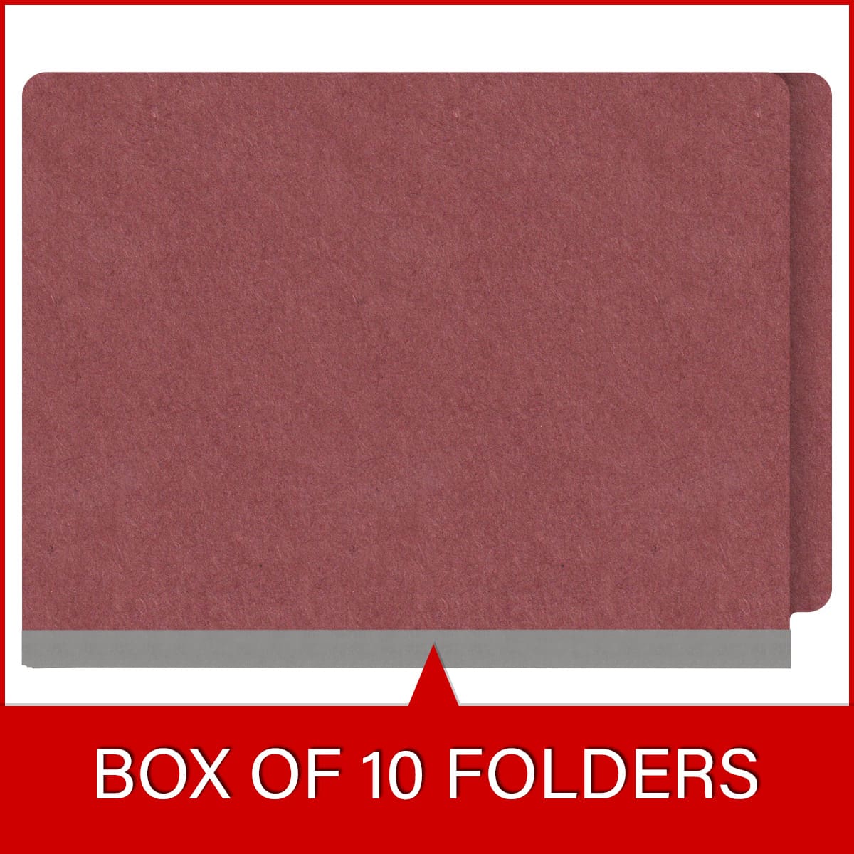 Dark red letter size end tab one divider classification folder with 2" russet brown tyvek expansion, with 2" bonded fasteners on inside front and inside back and 1" duo fastener on divider - DV-S42-14-3ARD