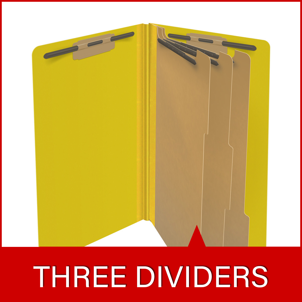 Yellow legal size end tab three divider classification folder with 3" lemon yellow tyvek expansion, with 2" bonded fasteners on inside front and inside back and 1" duo fastener on dividers - DV-S53-38-3YLW
