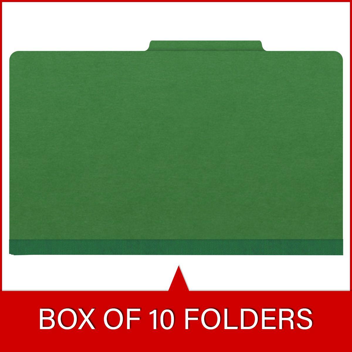 Moss green legal size top tab two divider classification folder with 2" dark green tyvek expansion, with 2" bonded fasteners on inside front and inside back and 1" duo fastener on dividers - DV-T52-26-3MGN
