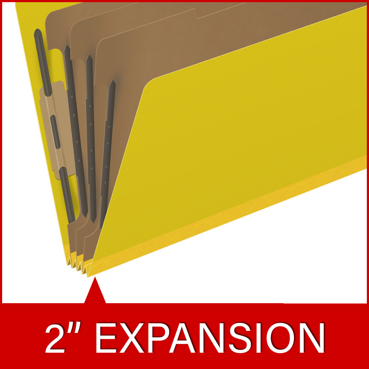Yellow legal size top tab three divider classification folder with 3" lemon yellow tyvek expansion, with 2" bonded fasteners on inside front and inside back and 1" duo fastener on dividers - DV-T53-38-3YLW