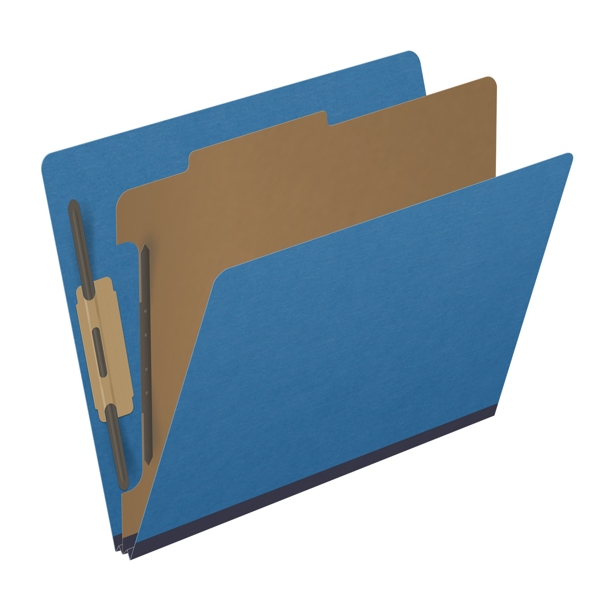 Royal blue letter size end tab one divider classification folder with 2" dark blue tyvek expansion, with 2" bonded fasteners on inside front and inside back and 1" duo fastener on divider - DV-S42-14-3RBL