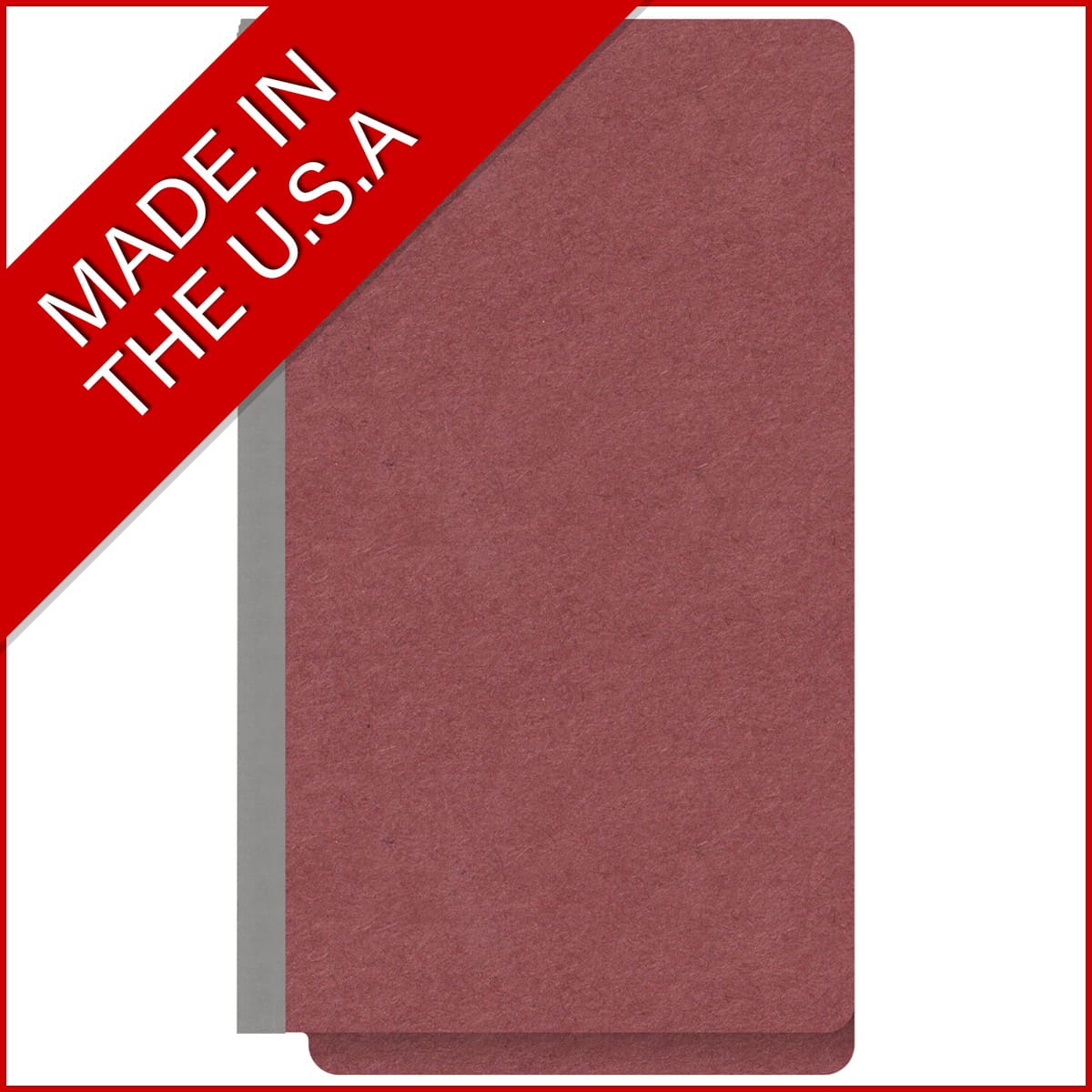 Dark red legal size end tab one divider classification folder with 2" russet brown tyvek expansion, with 2" bonded fasteners on inside front and inside back and 1" duo fastener on divider - DV-S52-14-3ARD