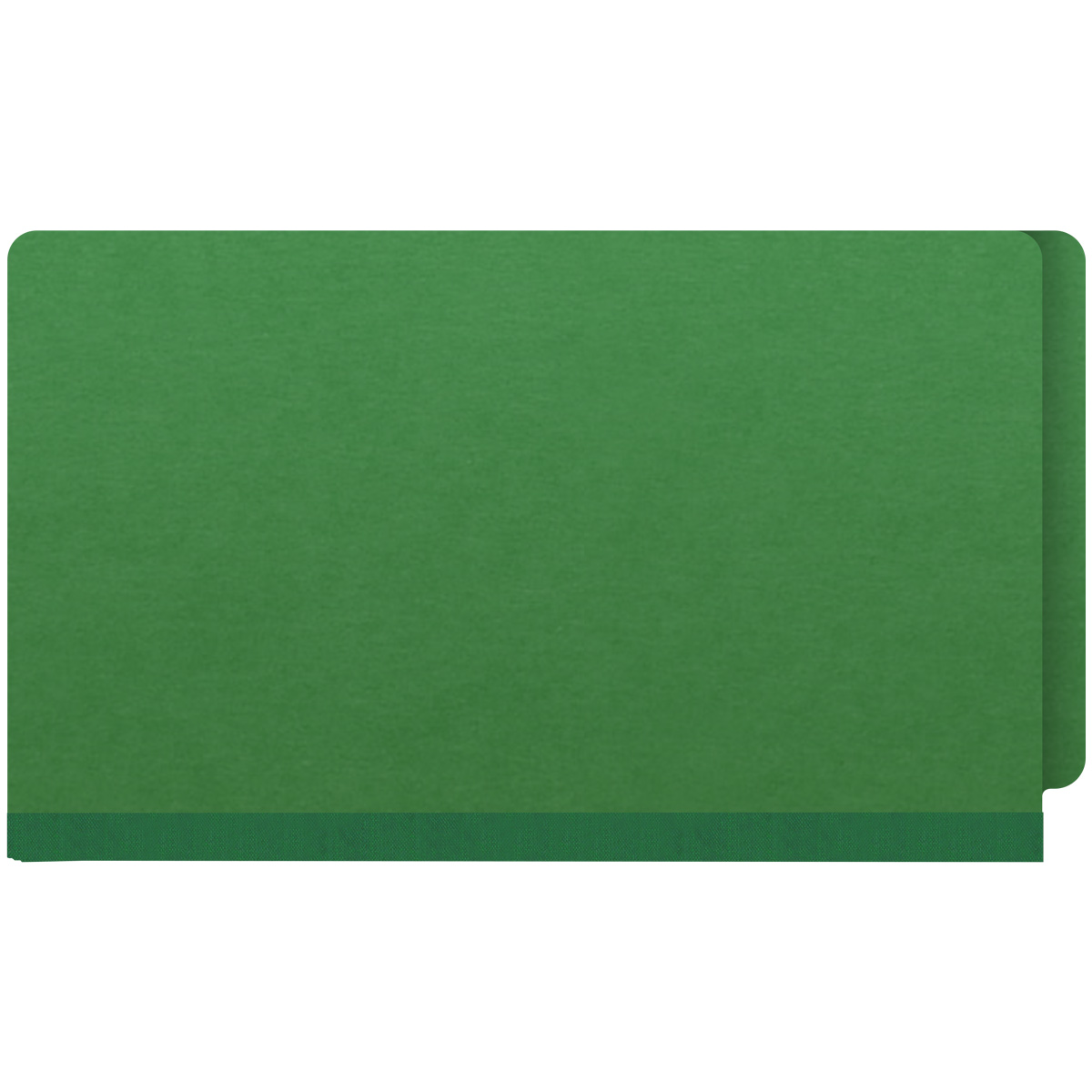 Moss green legal size end tab one divider classification folder with 2" dark green tyvek expansion, with 2" bonded fasteners on inside front and inside back and 1" duo fastener on divider - DV-S52-14-3MGN