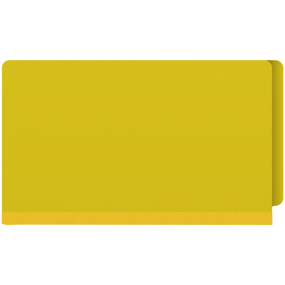 Yellow legal size end tab two divider classification folder with 2" lemon yellow tyvek expansion, with 2" bonded fasteners on inside front and inside back and 1" duo fastener on dividers - DV-S52-26-3YLW