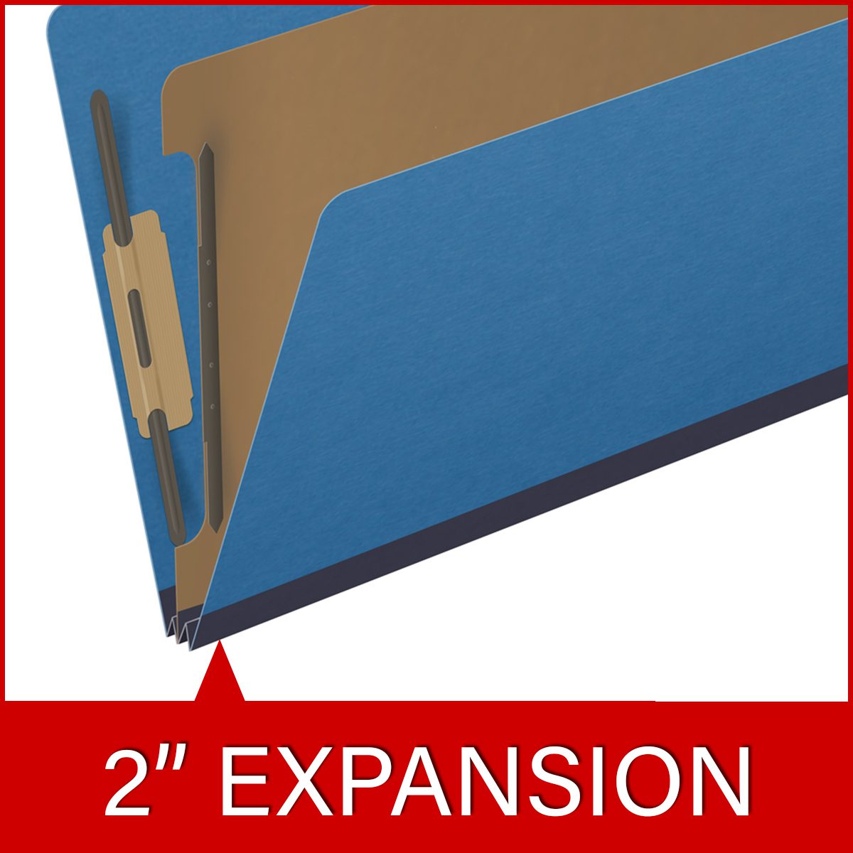 Royal blue legal size top tab one divider classification folder with 2" dark blue tyvek expansion, with 2" bonded fasteners on inside front and inside back and 1" duo fastener on divider - DV-T52-14-3RBL