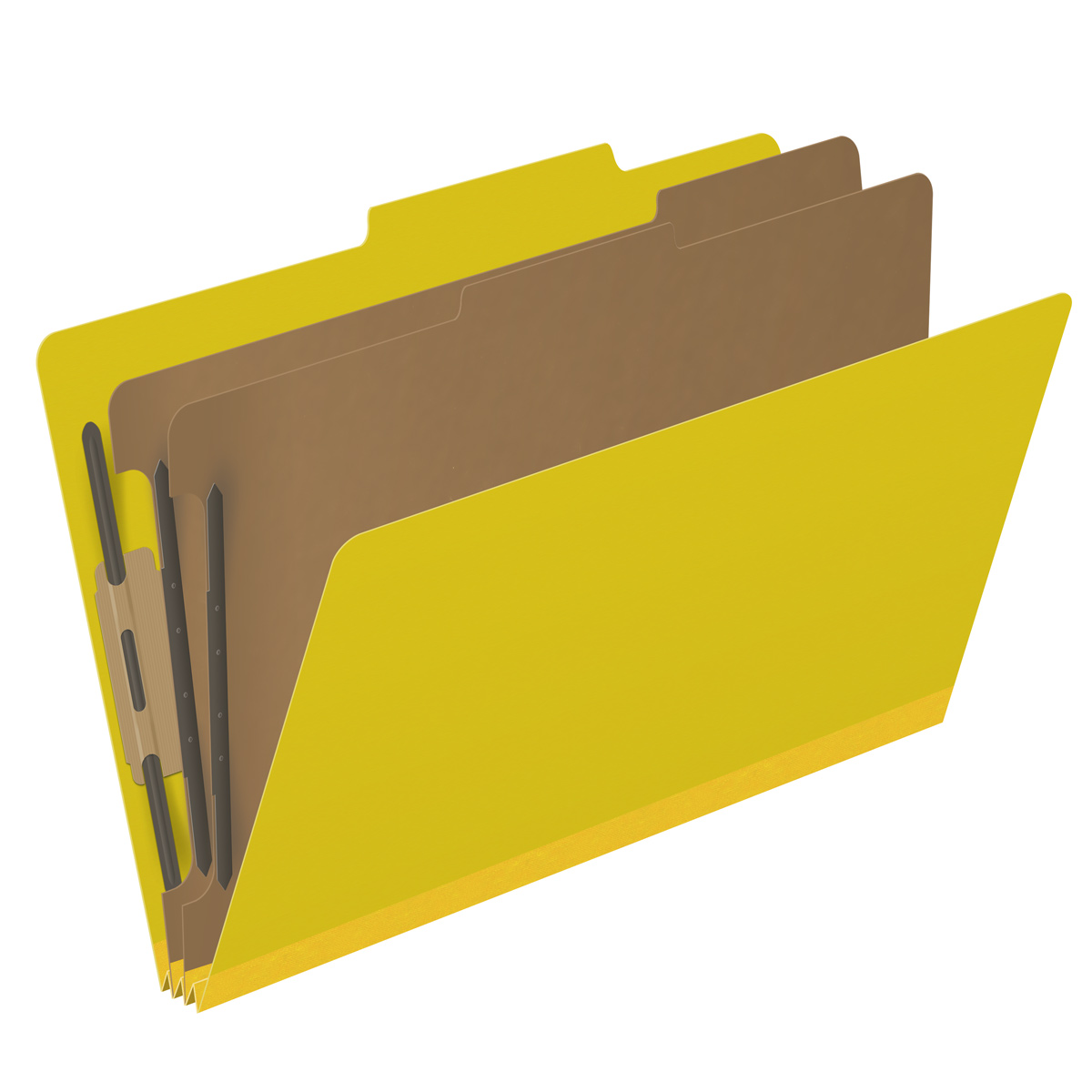 Yellow legal size top tab two divider classification folder with 2" lemon yellow tyvek expansion, with 2" bonded fasteners on inside front and inside back and 1" duo fastener on dividers - DV-T52-26-3YLW