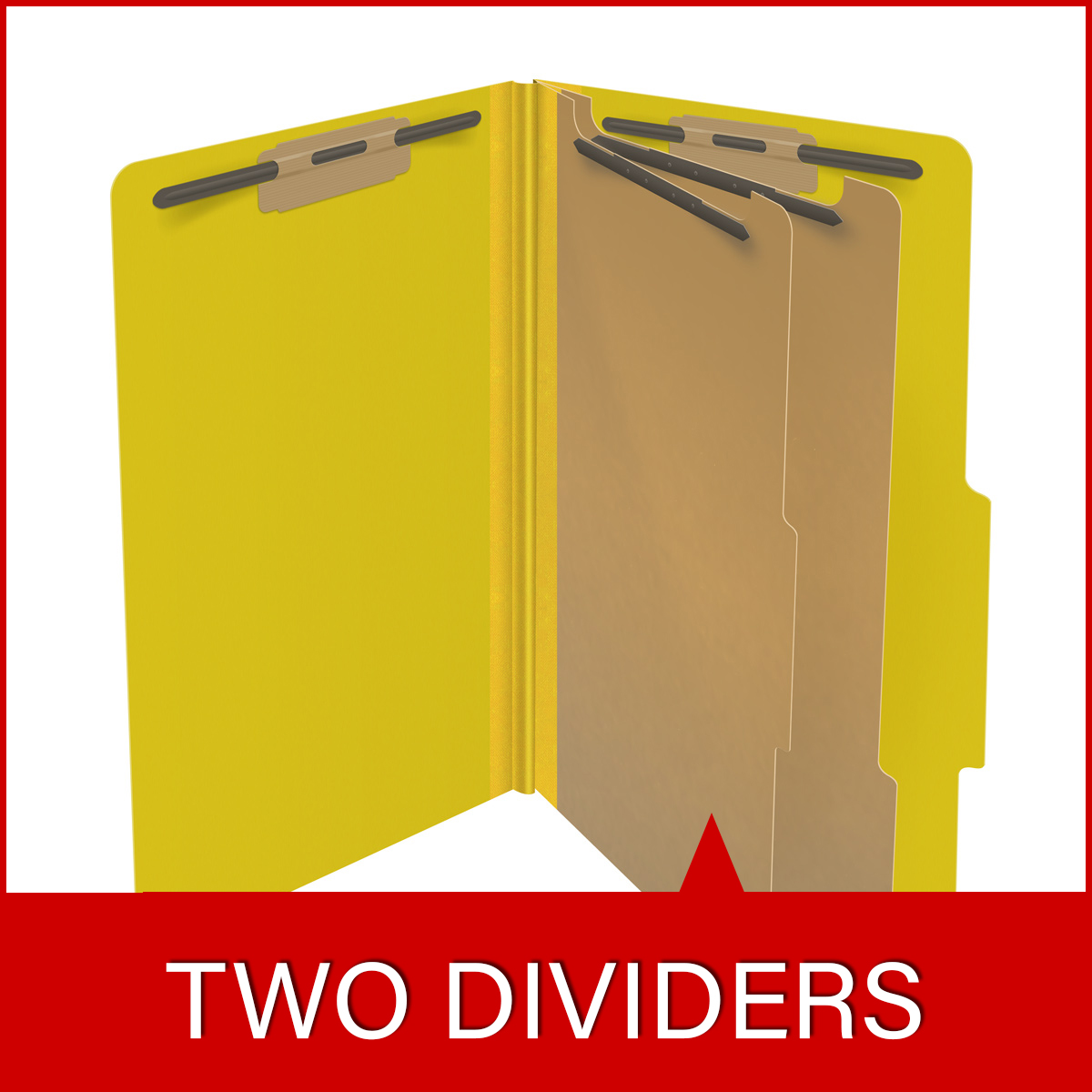 Yellow legal size top tab two divider classification folder with 2" lemon yellow tyvek expansion, with 2" bonded fasteners on inside front and inside back and 1" duo fastener on dividers - DV-T52-26-3YLW