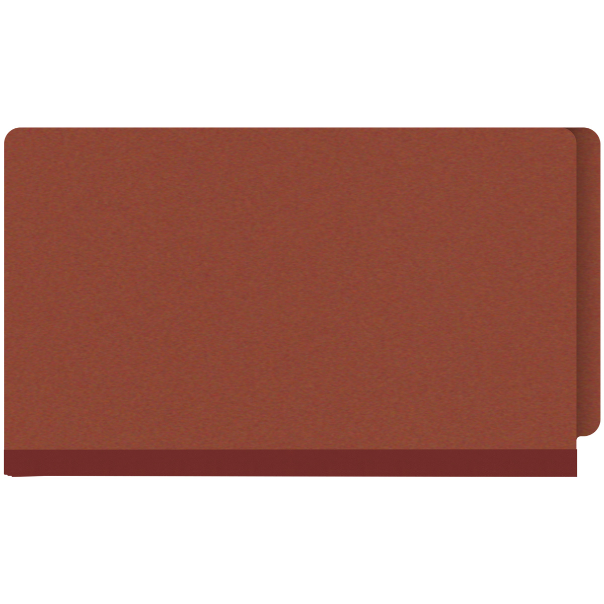 Red legal size end tab three divider classification folder with 3" russet brown tyvek expansion, with 2" bonded fasteners on inside front and inside back and 1" duo fastener on dividers - DV-S53-38-3RED