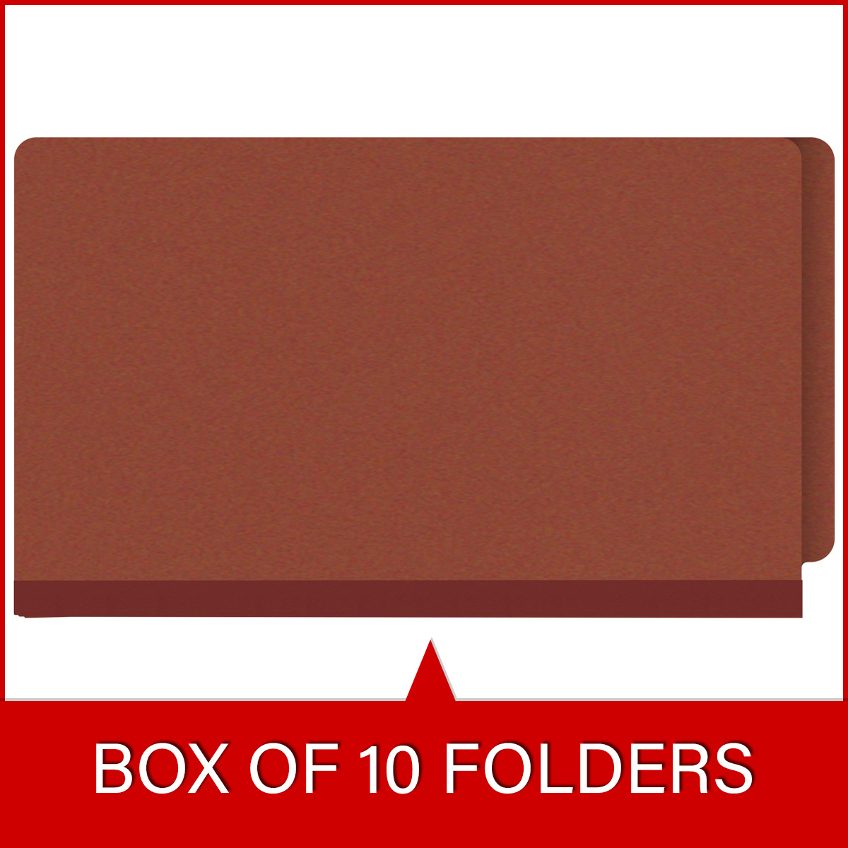 Red legal size end tab three divider classification folder with 3" russet brown tyvek expansion, with 2" bonded fasteners on inside front and inside back and 1" duo fastener on dividers - DV-S53-38-3RED