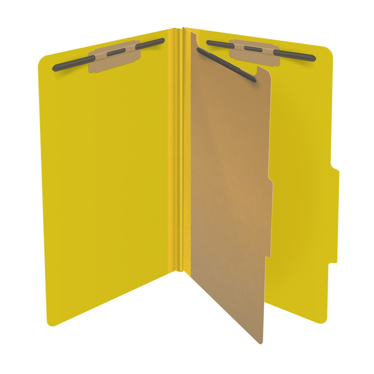 Yellow legal size top tab one divider classification folder with 2" lemon yellow tyvek expansion, with 2" bonded fasteners on inside front and inside back and 1" duo fastener on divider - DV-T52-14-3YLW