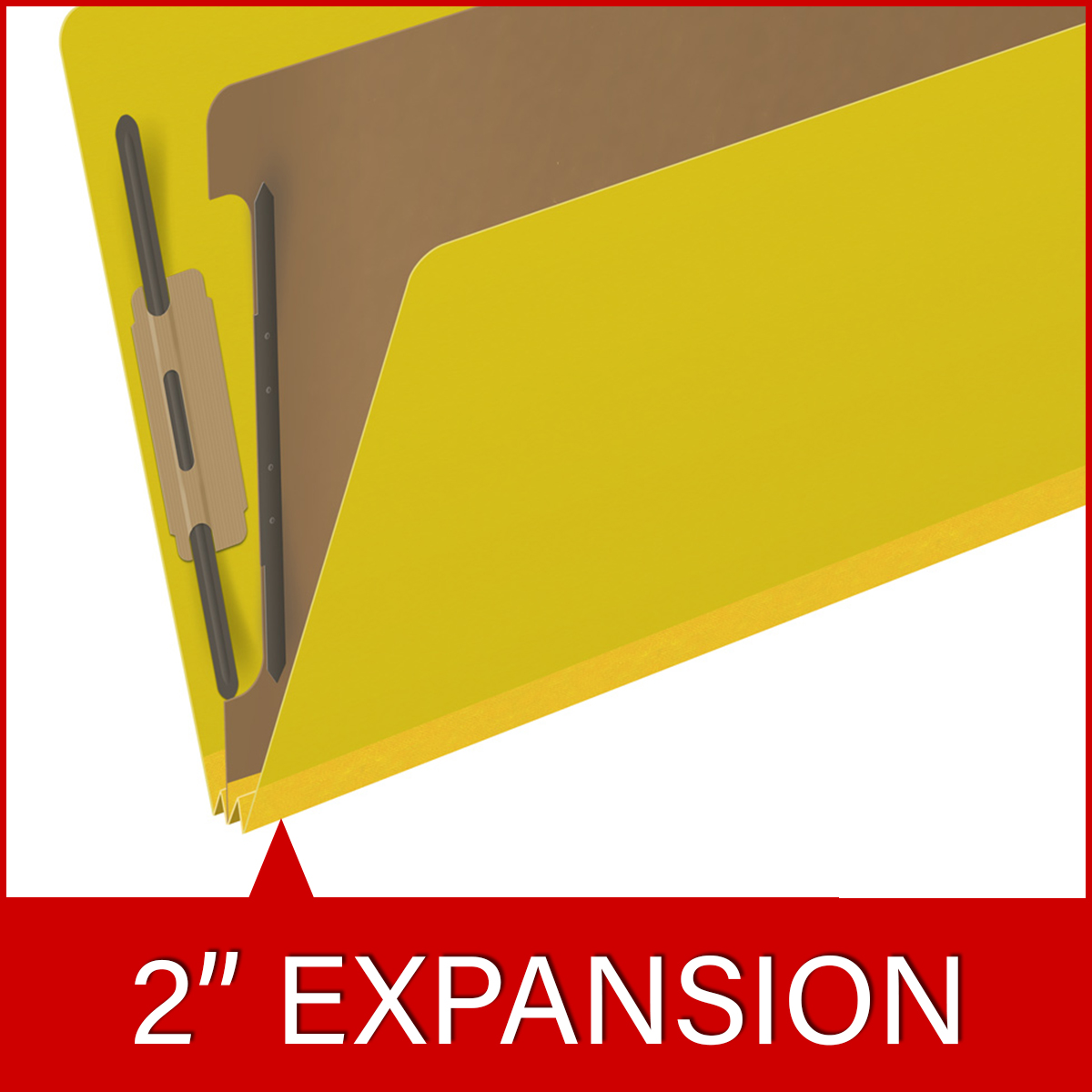Yellow legal size top tab one divider classification folder with 2" lemon yellow tyvek expansion, with 2" bonded fasteners on inside front and inside back and 1" duo fastener on divider - DV-T52-14-3YLW