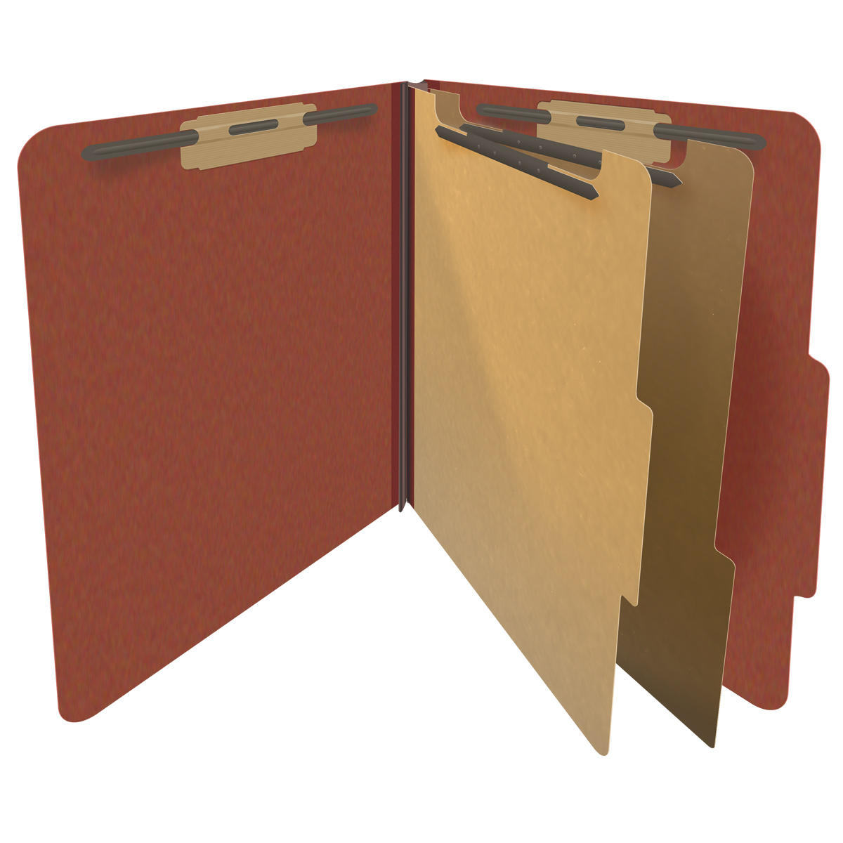 Red letter size top tab two divider classification folder with 2" russet brown tyvek expansion, with 2" bonded fasteners on inside front and inside back and 1" duo fastener on dividers - DV-T42-26-3RED