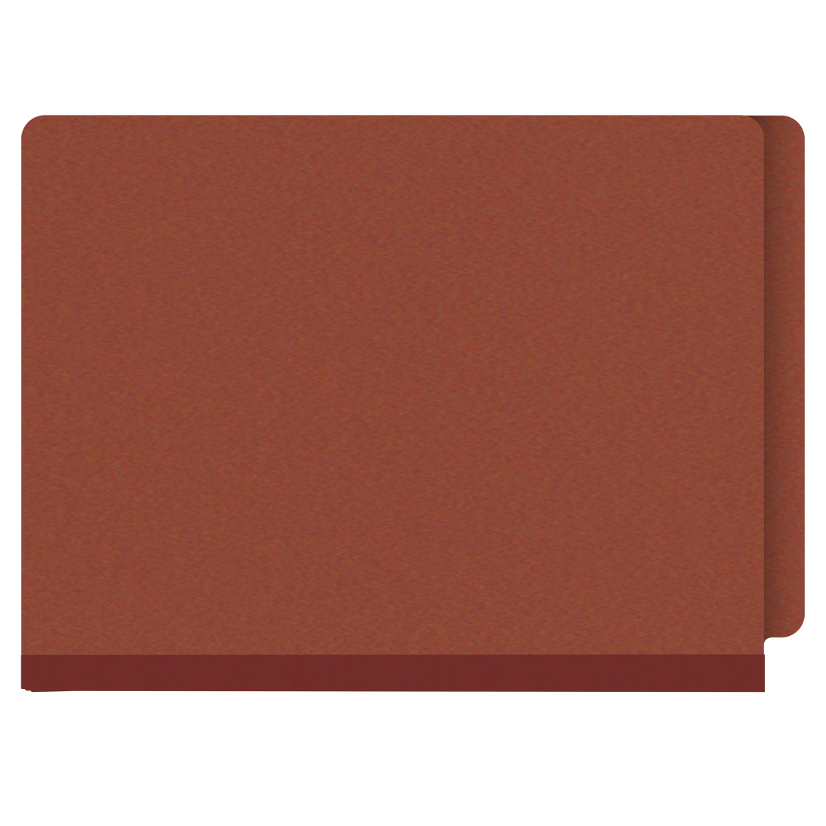Red letter size end tab one divider classification folder with 2" russet brown tyvek expansion, with 2" bonded fasteners on inside front and inside back and 1" duo fastener on divider - DV-S42-14-3RED