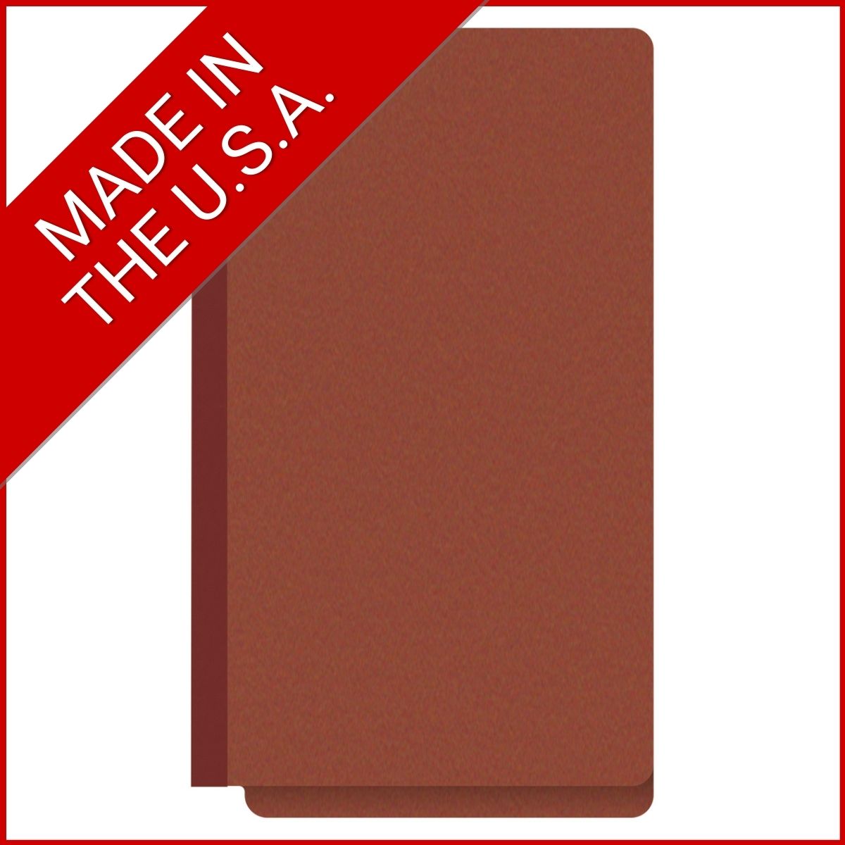 Red legal size end tab two divider classification folder with 2" russet brown tyvek expansion, with 2" bonded fasteners on inside front and inside back and 1" duo fastener on dividers - DV-S52-26-3RED