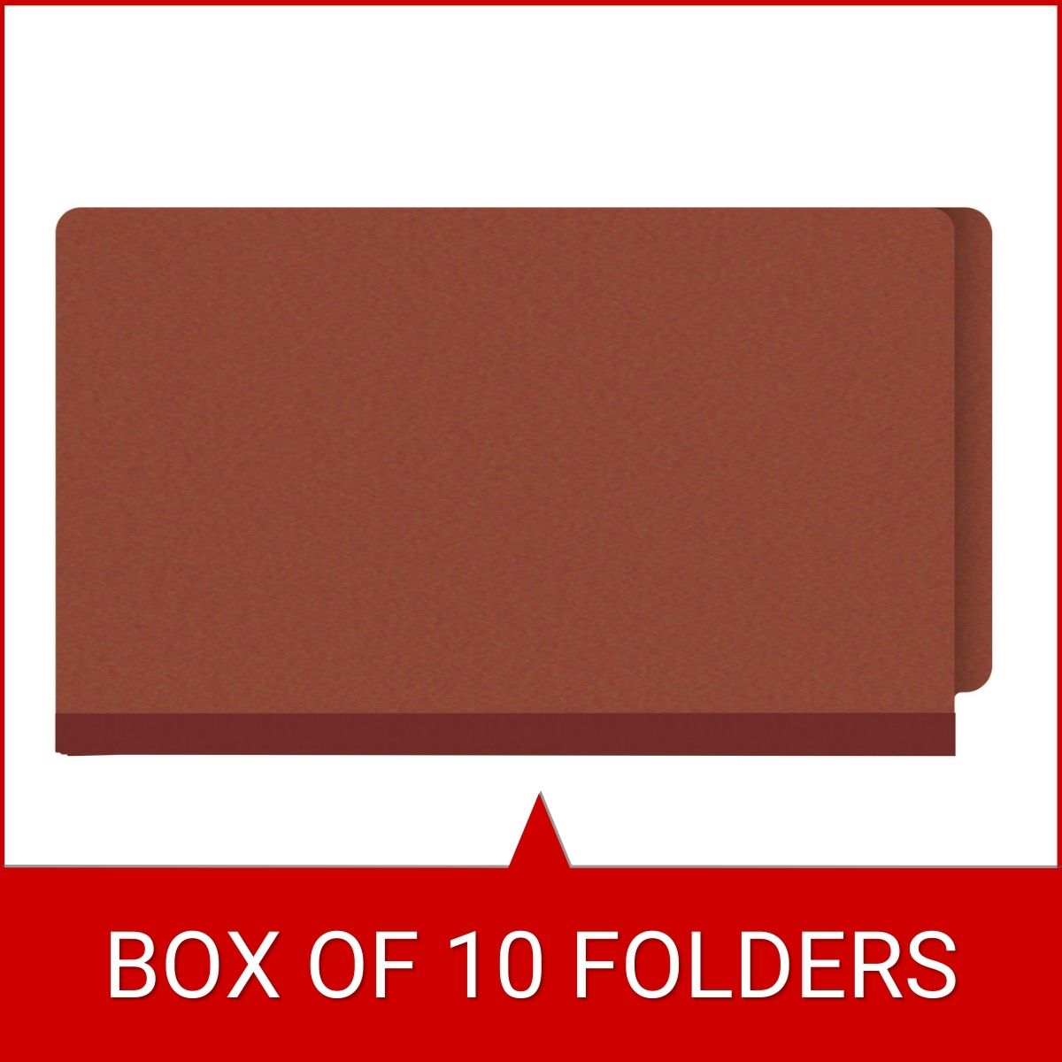 Red legal size end tab two divider classification folder with 2" russet brown tyvek expansion, with 2" bonded fasteners on inside front and inside back and 1" duo fastener on dividers - DV-S52-26-3RED