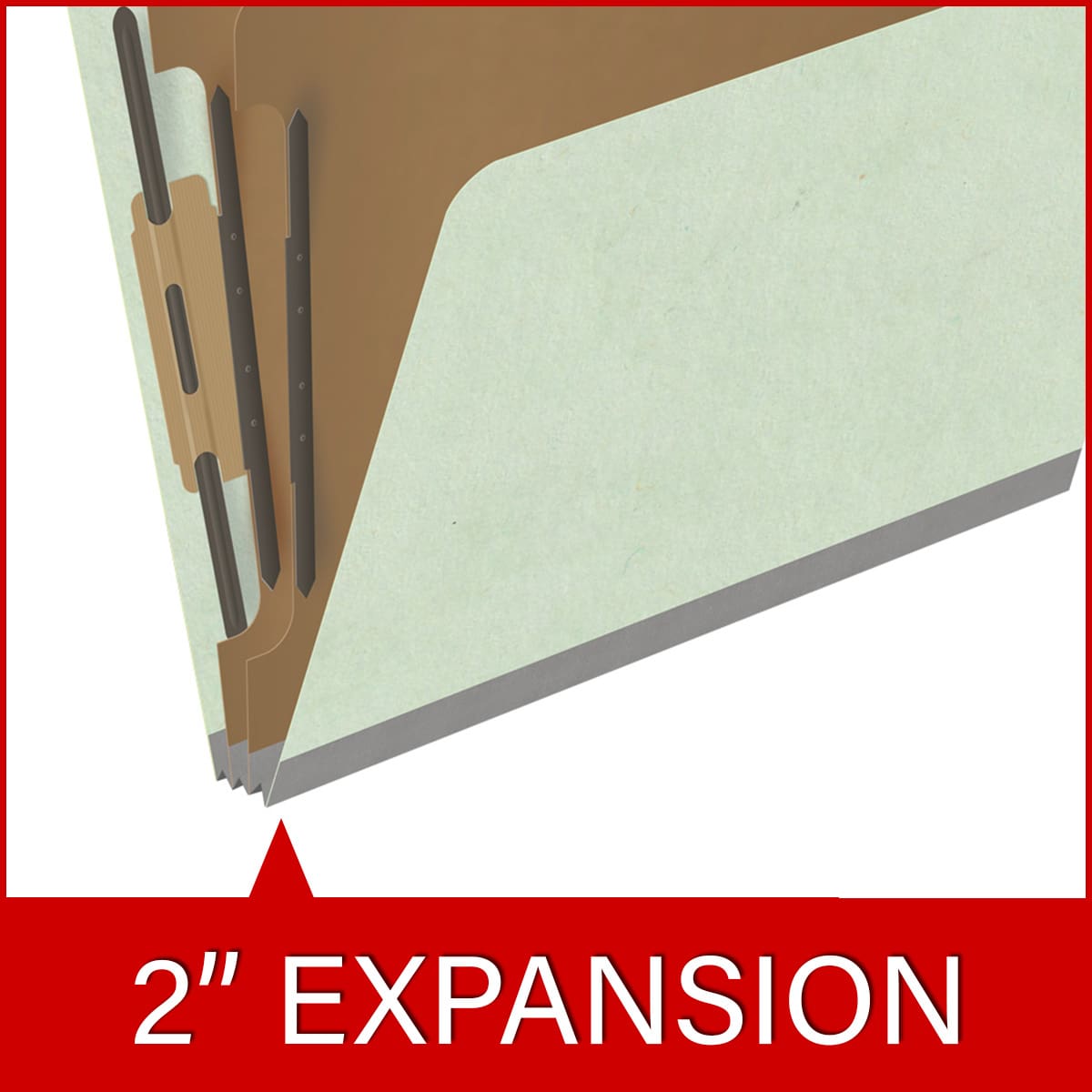 Pale green letter size top tab two divider classification folder with 2" gray tyvek expansion, with 2" bonded fasteners on inside front and inside back and 1" duo fastener on dividers - DV-T42-26-3PGN