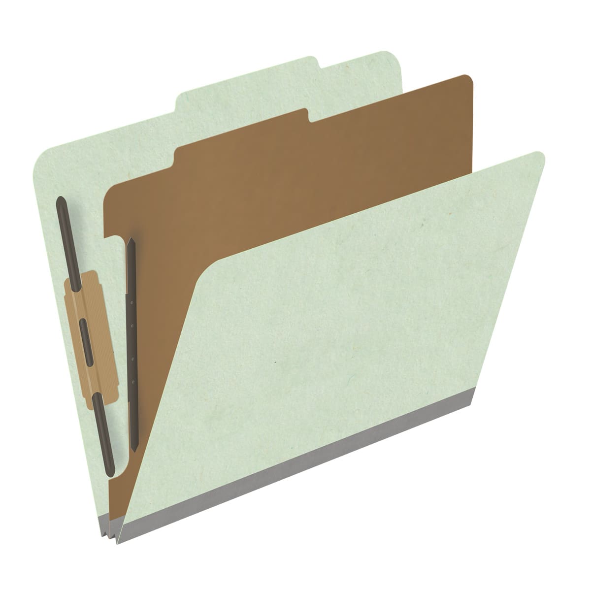 Pale green letter size top tab one divider classification folder with 2" gray tyvek expansion, with 2" bonded fasteners on inside front and inside back and 1" duo fastener on divider - DV-T42-14-3PGN