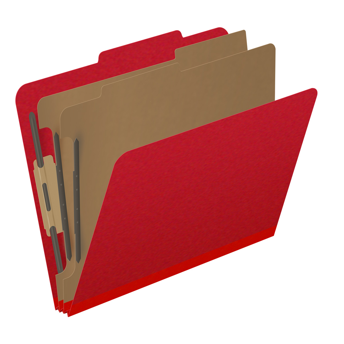 Deep red letter size top tab two divider classification folder with 2" gray tyvek expansion, with 2" bonded fasteners on inside front and inside back and 1" duo fastener on dividers - DV-T42-26-3DRD