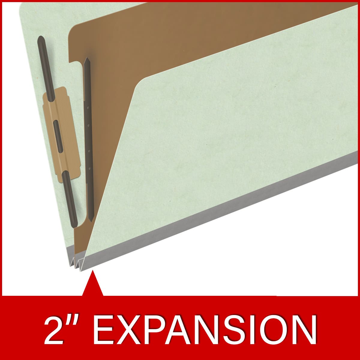 Pale green legal size top tab one divider classification folder with 2" gray tyvek expansion, with 2" bonded fasteners on inside front and inside back and 1" duo fastener on divider - DV-T52-14-3PGN