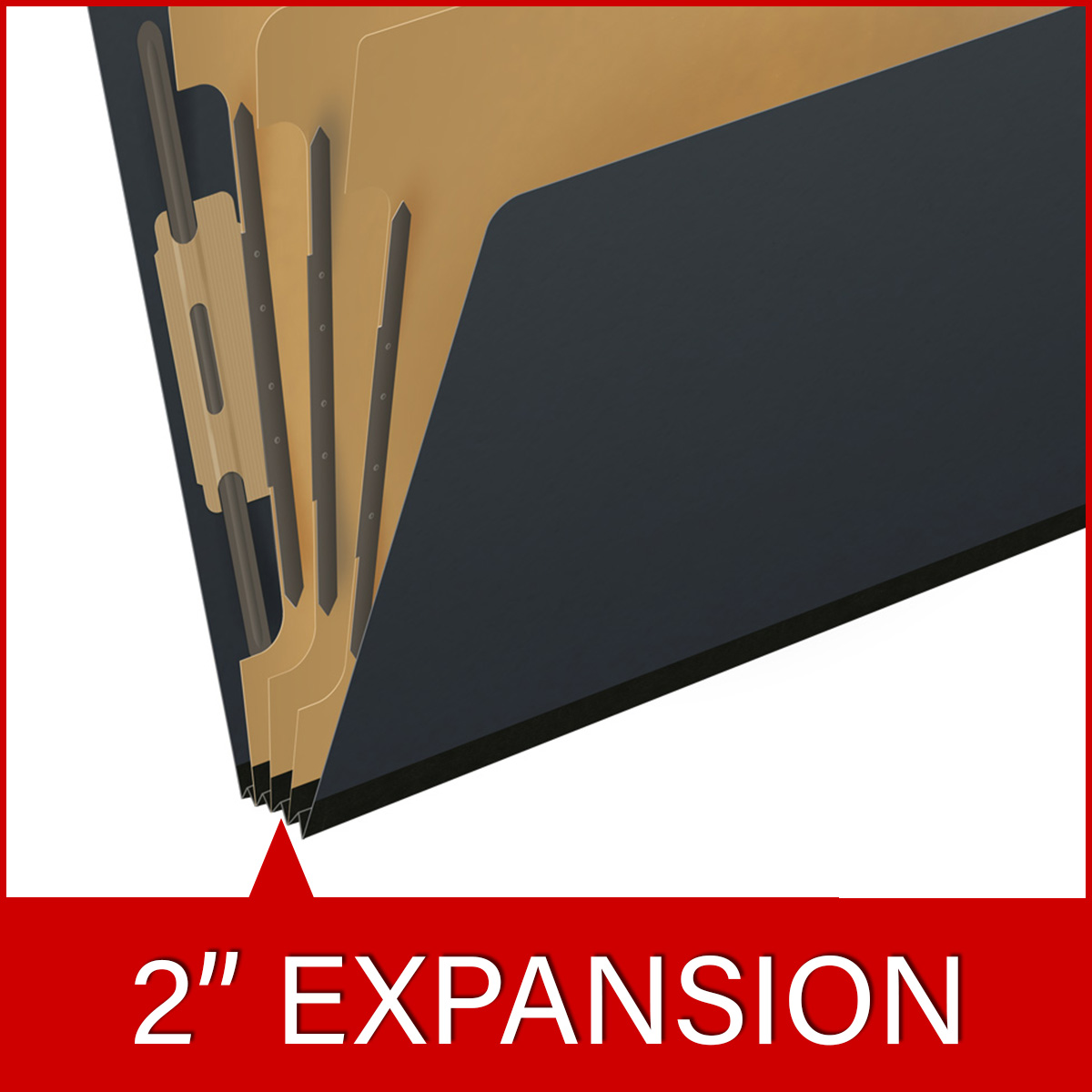 Black letter size end tab three divider classification folder with 3" gray tyvek expansion, with 2" bonded fasteners on inside front and inside back and 1" duo fastener on dividers - DV-S43-38-3BLK
