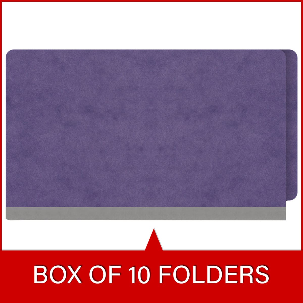 Purple legal size end tab three divider classification folder with 3" grey tyvek expansion, with 2" bonded fasteners on inside front and inside back and 1" duo fastener on dividers - DV-S53-38-3PRP