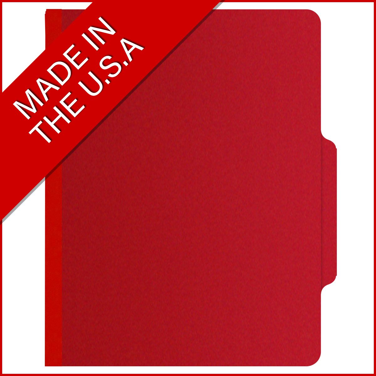 Deep red letter size top tab one divider classification folder with 2" gray tyvek expansion, with 2" bonded fasteners on inside front and inside back and 1" duo fastener on divider - DV-T42-14-3DRD