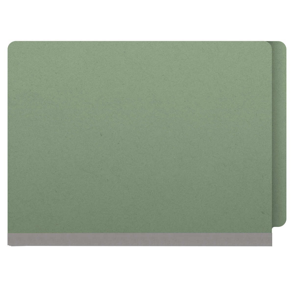 Green legal size end tab three divider classification folder with 3" gray tyvek expansion, with 2" bonded fasteners on inside front and inside back and 1" duo fastener on dividers - DV-S53-38-3AGN