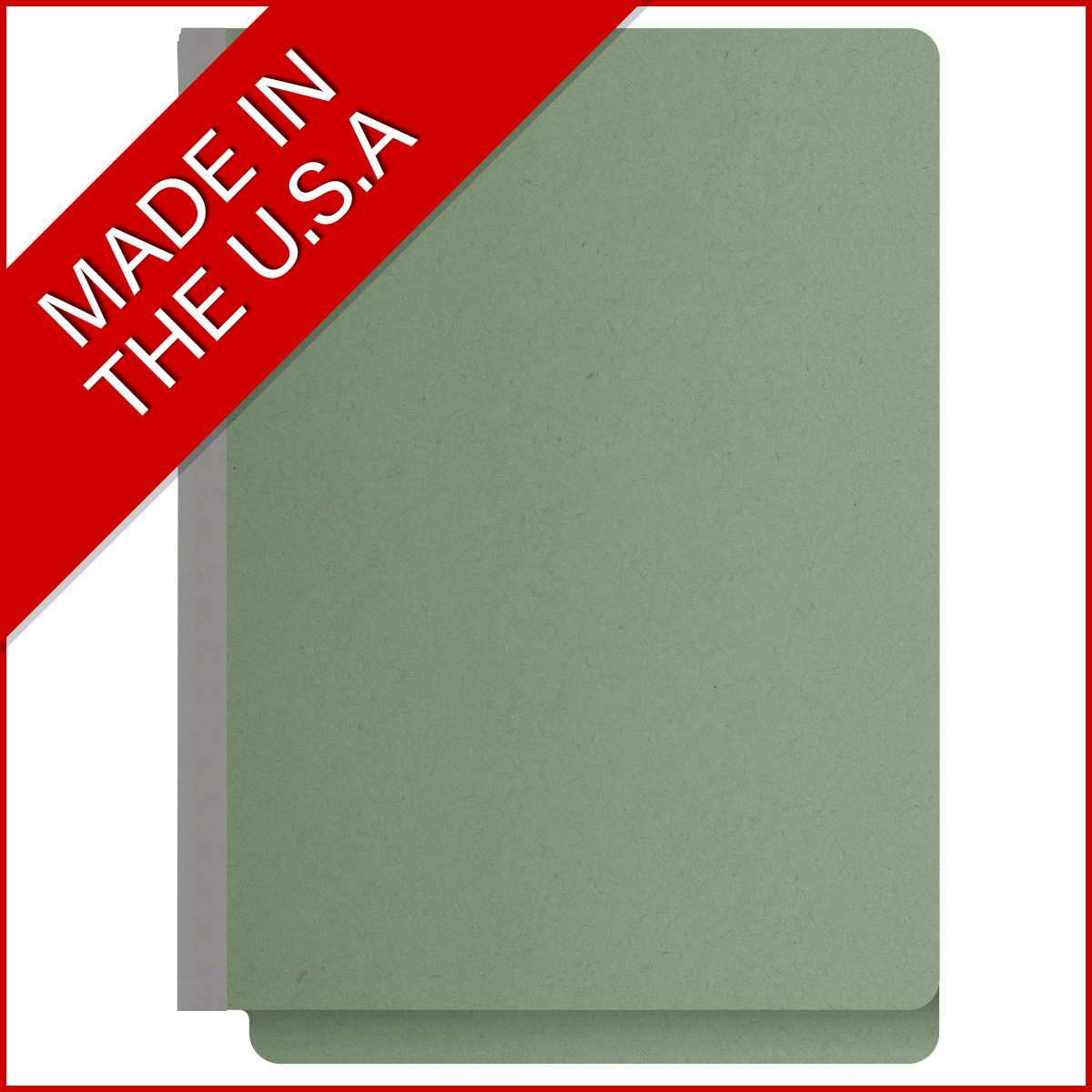 Green legal size end tab three divider classification folder with 3" gray tyvek expansion, with 2" bonded fasteners on inside front and inside back and 1" duo fastener on dividers - DV-S53-38-3AGN
