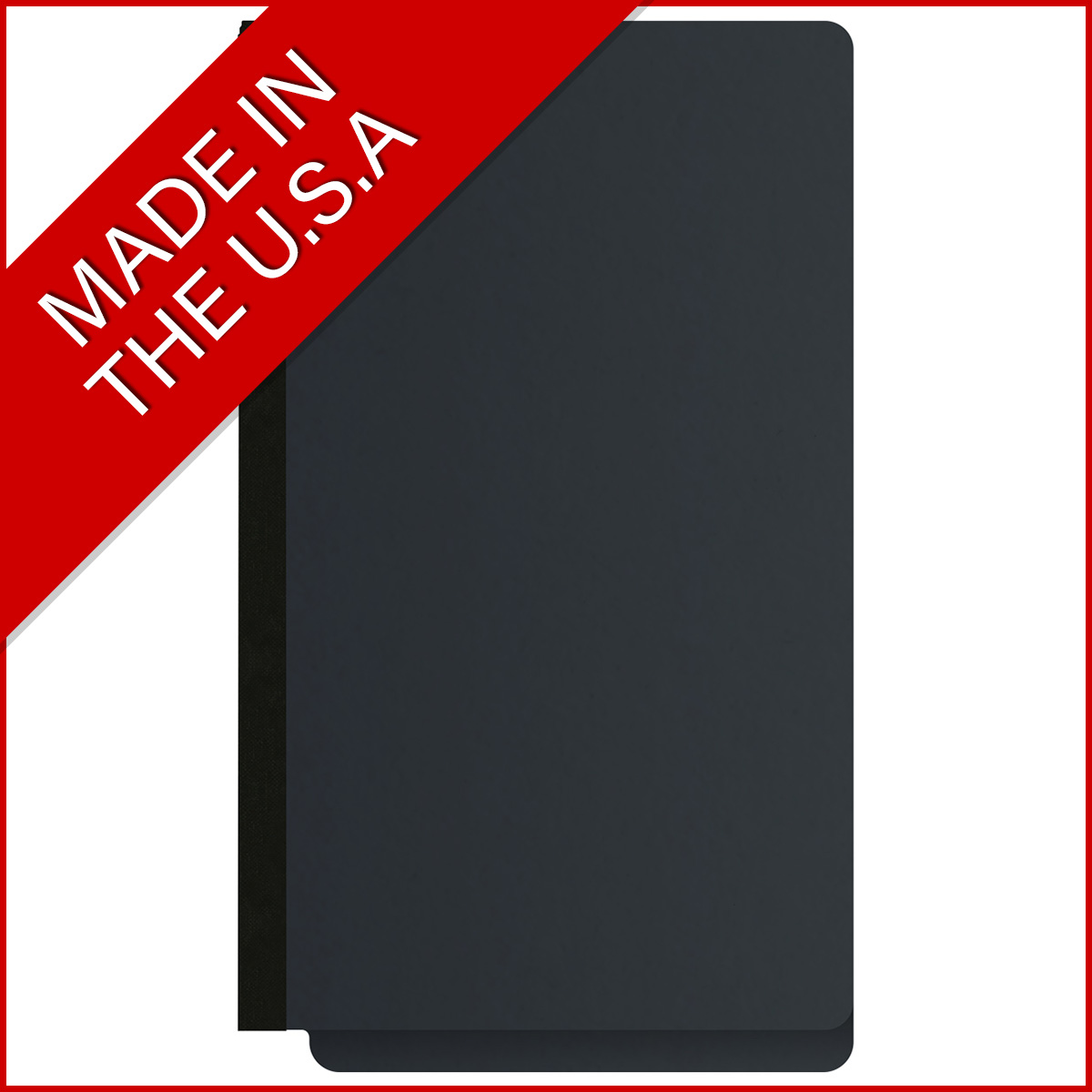 Black legal size end tab three divider classification folder with 3" gray tyvek expansion, with 2" bonded fasteners on inside front and inside back and 1" duo fastener on dividers - DV-S53-38-3BLK