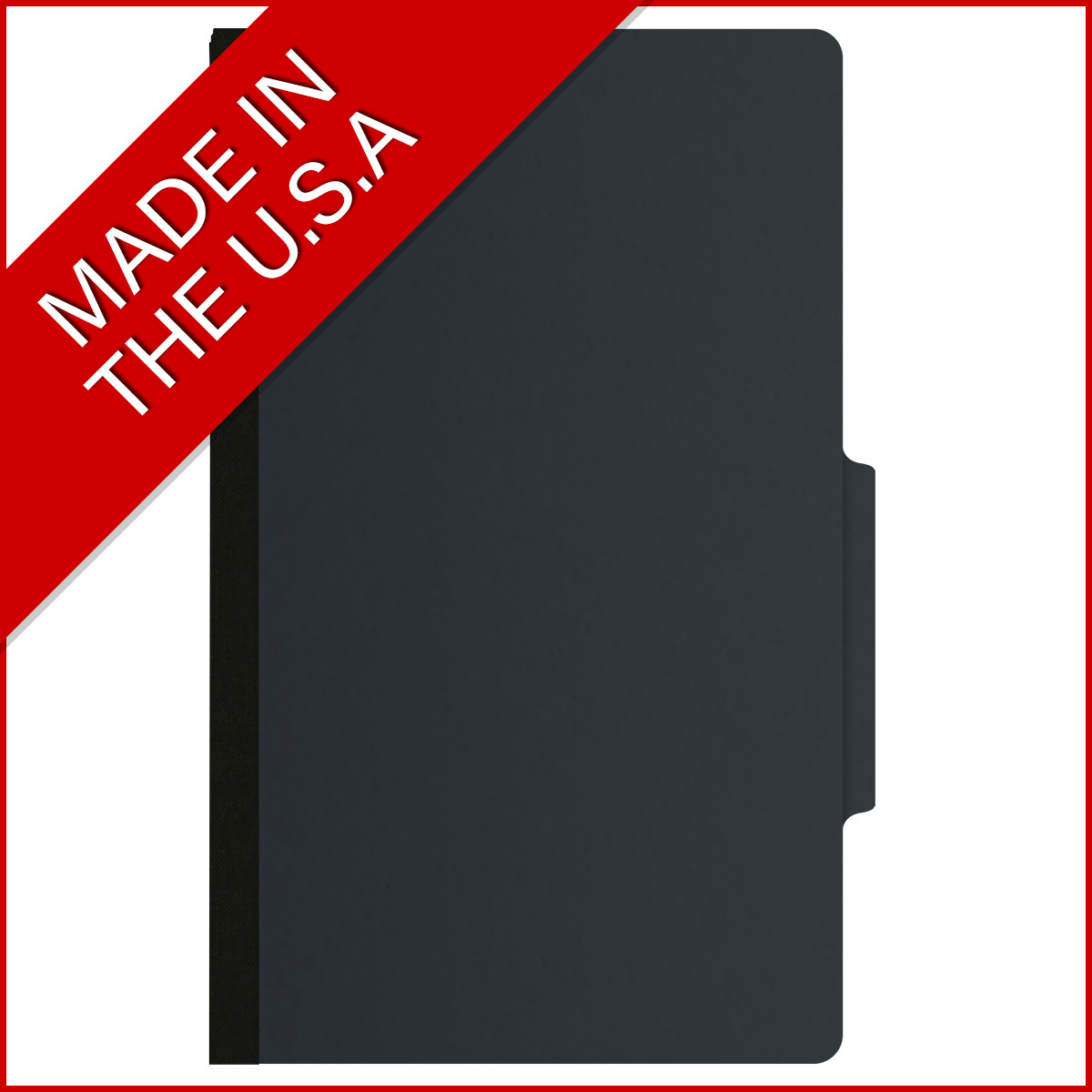 Black legal size top tab three divider classification folder with 3" gray tyvek expansion, with 2" bonded fasteners on inside front and inside back and 1" duo fastener on dividers - DV-T53-38-3BLK