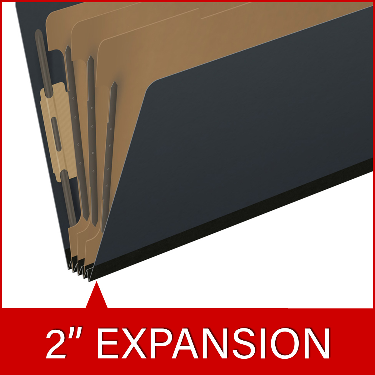 Black legal size top tab three divider classification folder with 3" gray tyvek expansion, with 2" bonded fasteners on inside front and inside back and 1" duo fastener on dividers - DV-T53-38-3BLK