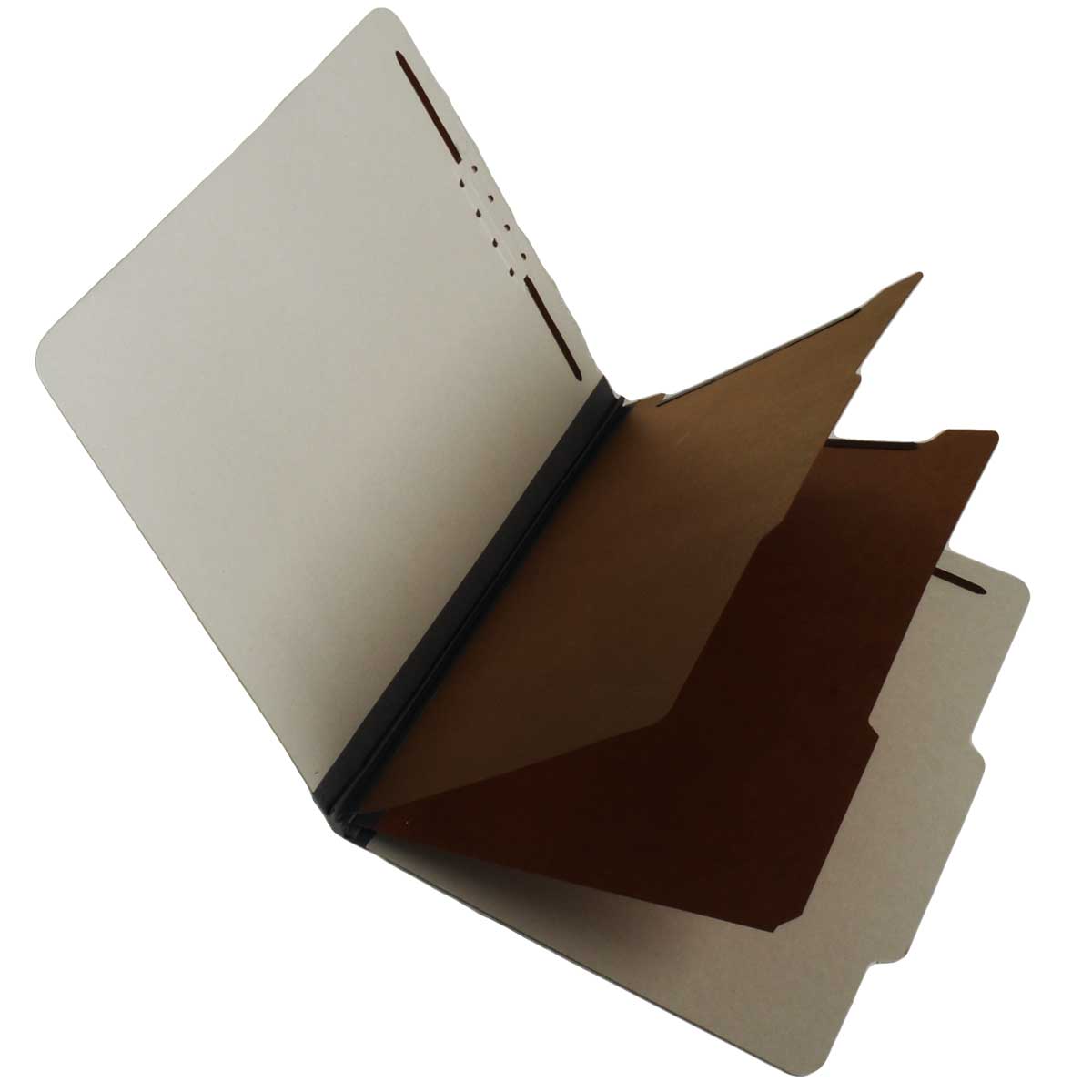 Gray letter size top tab two divider classification folder with 2" gray tyvek expansion, with 2" embedded fasteners on inside front and inside back and 1" duo fastener on dividers - S-60902