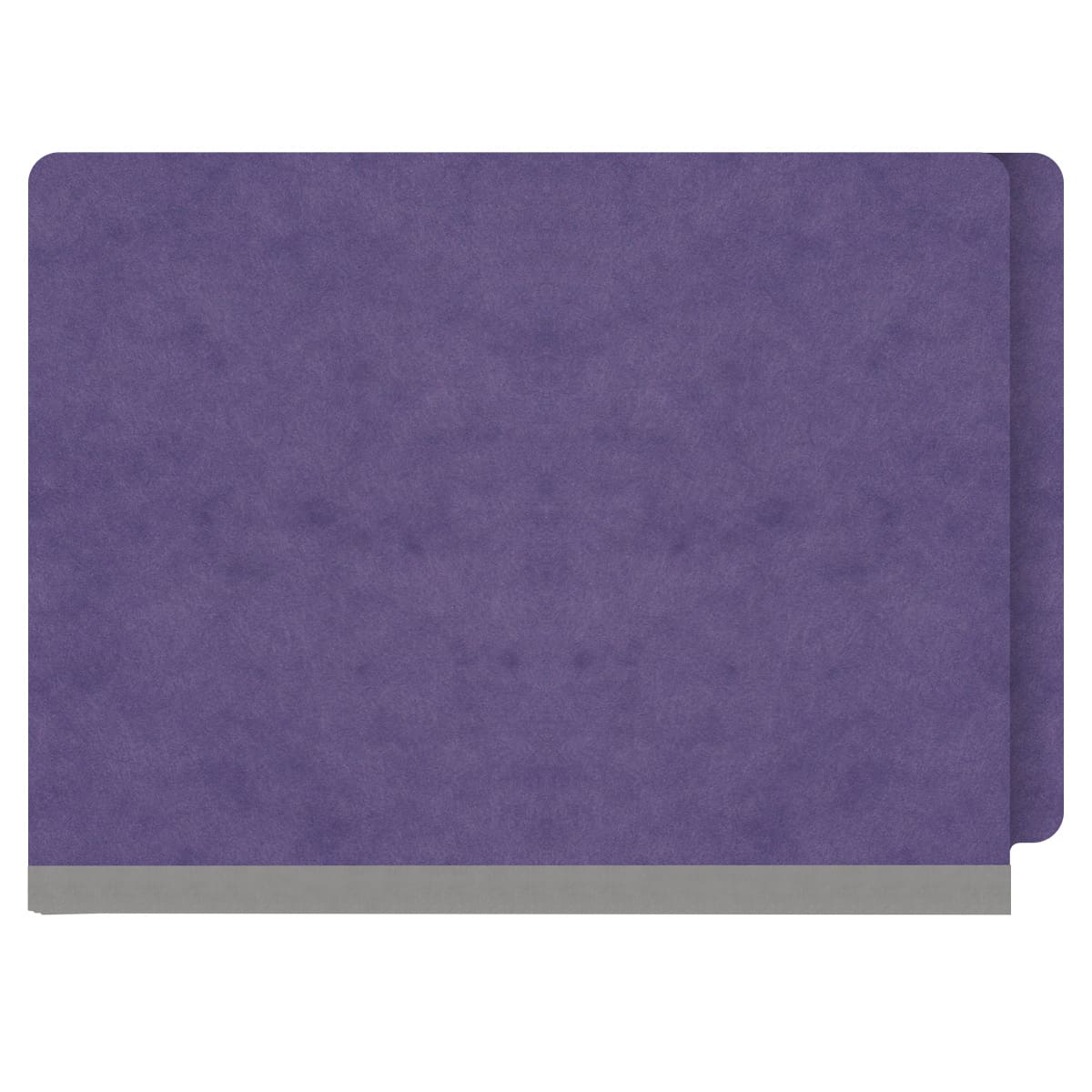 Purple letter size end tab one divider classification folder with 2" gray tyvek expansion, with 2" bonded fasteners on inside front and inside back and 1" duo fastener on divider - DV-S42-14-3PRP