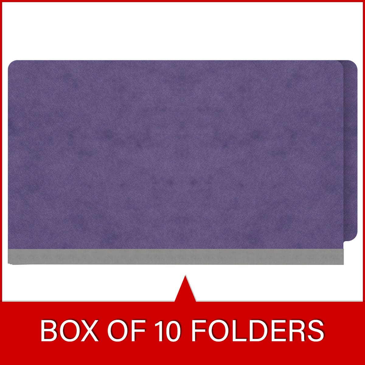 Purple legal size end tab two divider classification folder with 2" gray tyvek expansion, with 2" bonded fasteners on inside front and inside back and 1" duo fastener on dividers - DV-S52-26-3PRP