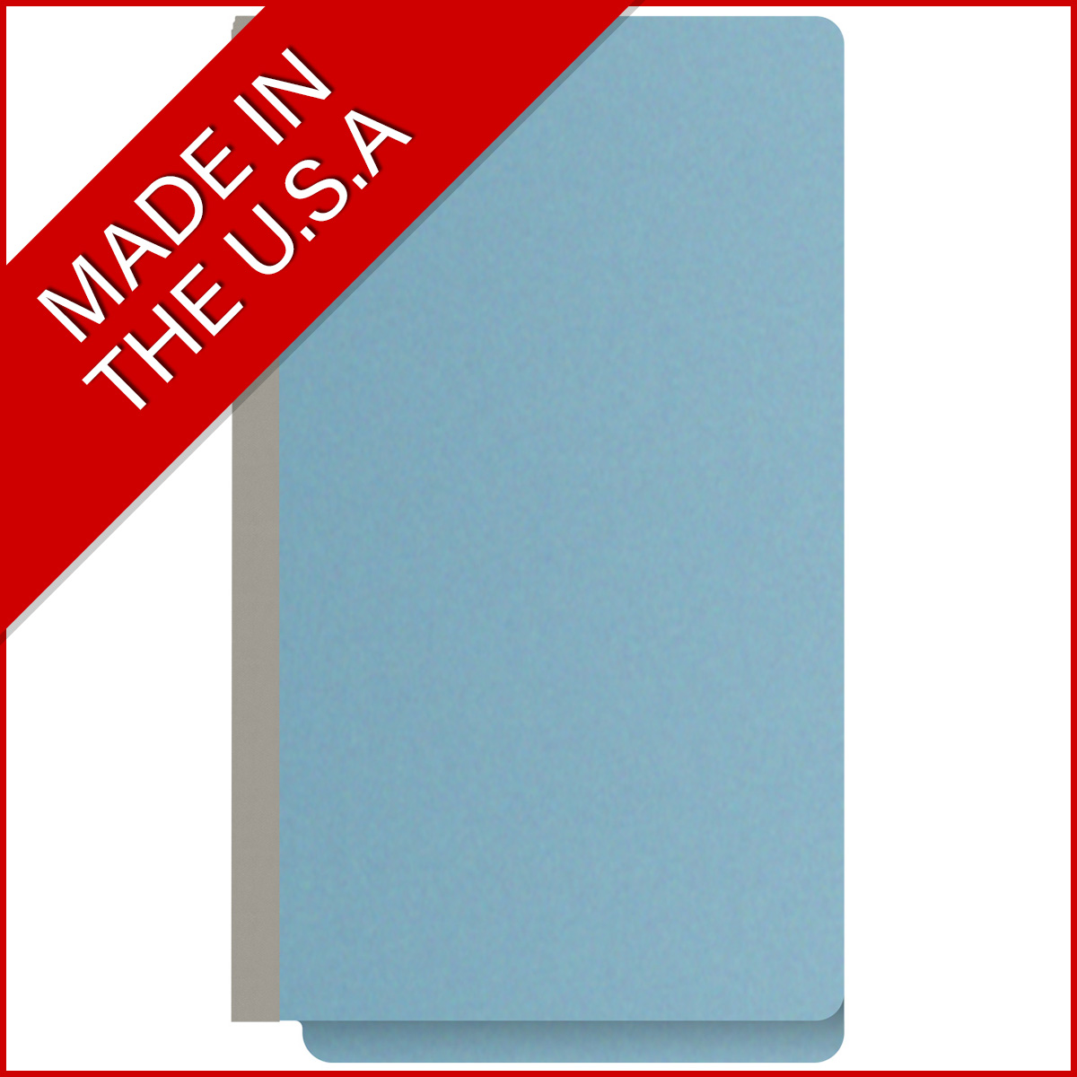 Blue legal size end tab three divider classification folder with 3" gray tyvek expansion, with 2" bonded fasteners on inside front and inside back and 1" duo fastener on dividers - DV-S53-38-3BLU