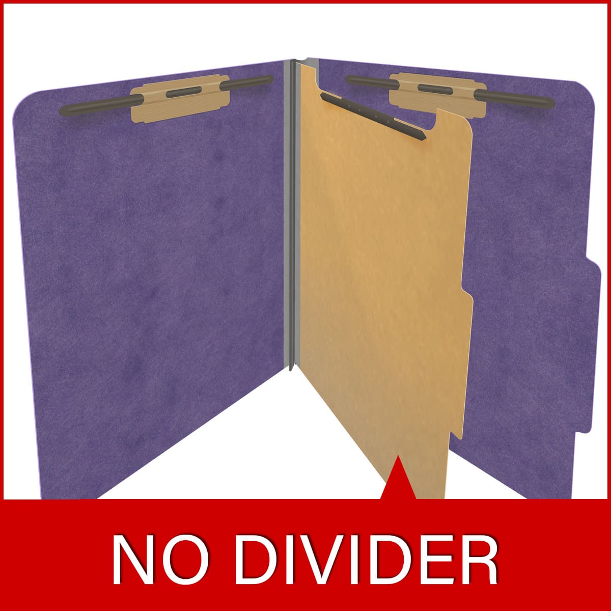 Purple letter size top tab one divider classification folder with 2" gray tyvek expansion, with 2" bonded fasteners on inside front and inside back and 1" duo fastener on divider - DV-T42-14-3PRP