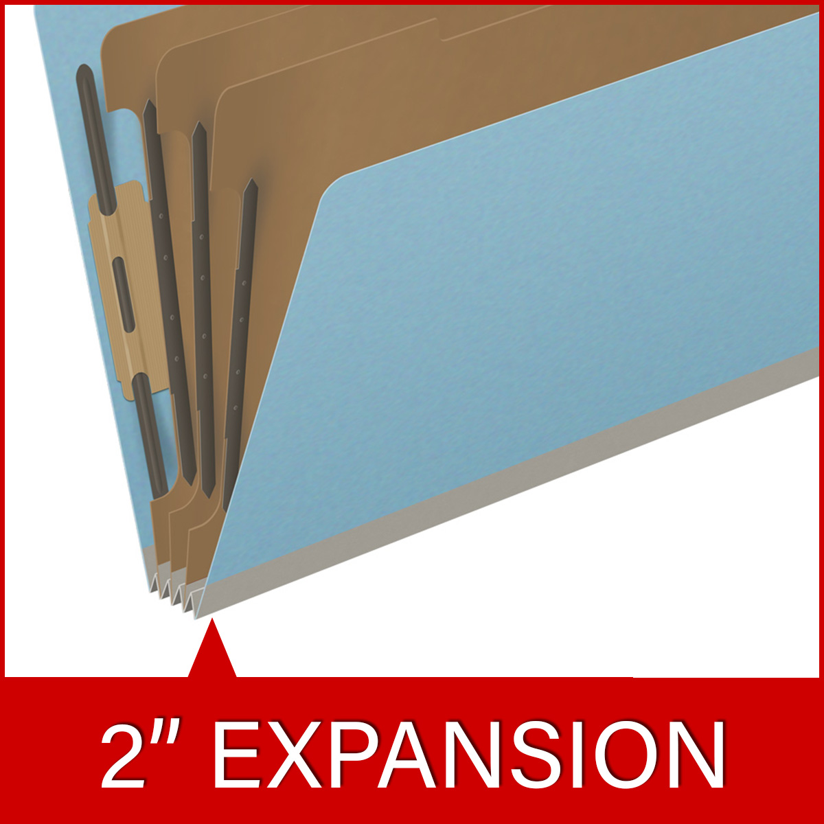 Blue legal size top tab three divider classification folder with 3" gray tyvek expansion, with 2" bonded fasteners on inside front and inside back and 1" duo fastener on dividers - DV-T53-38-3BLU
