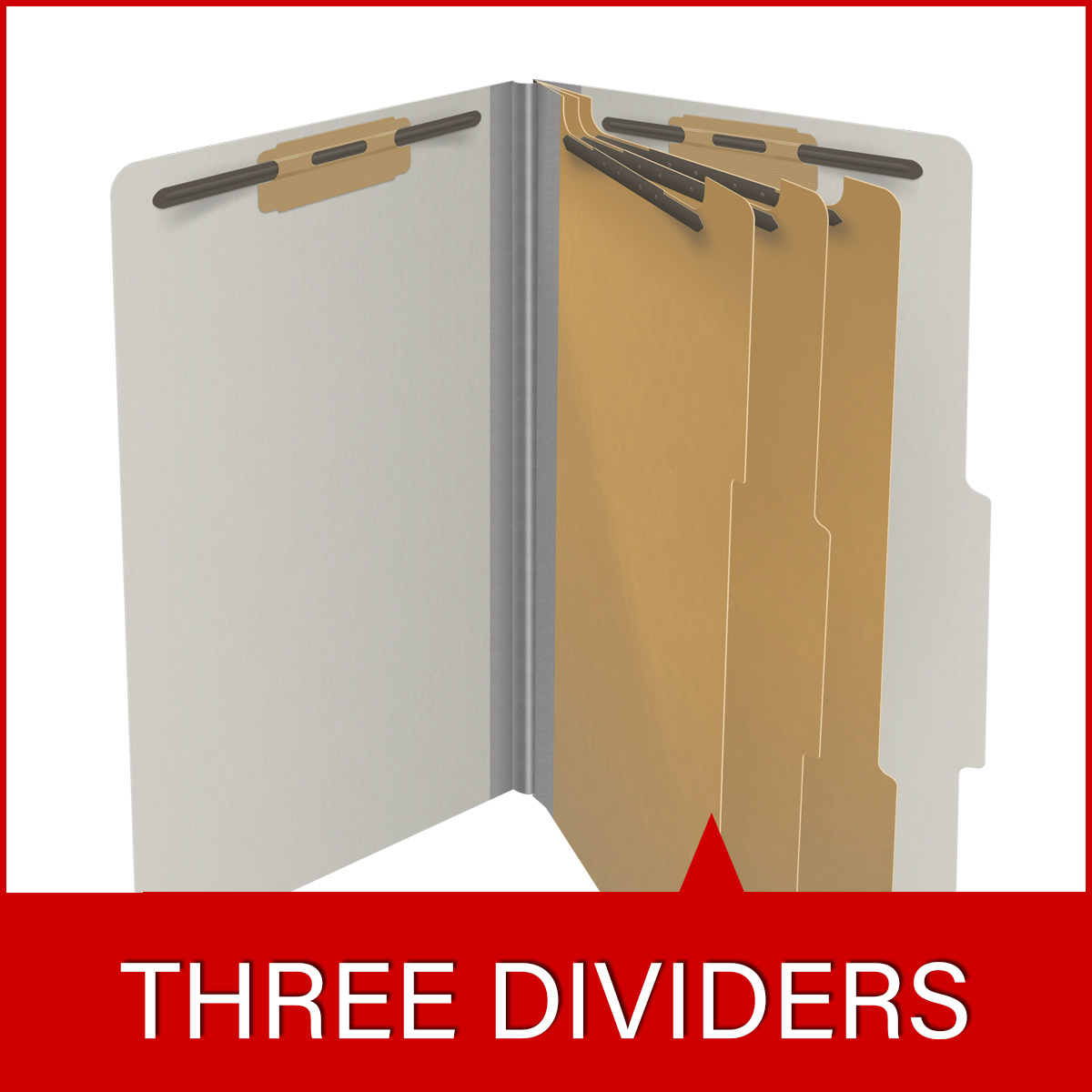 Grey legal size top tab three divider classification folder with 3" gray tyvek expansion, with 2" bonded fasteners on inside front and inside back and 1" duo fastener on dividers - DV-T53-38-3GRY