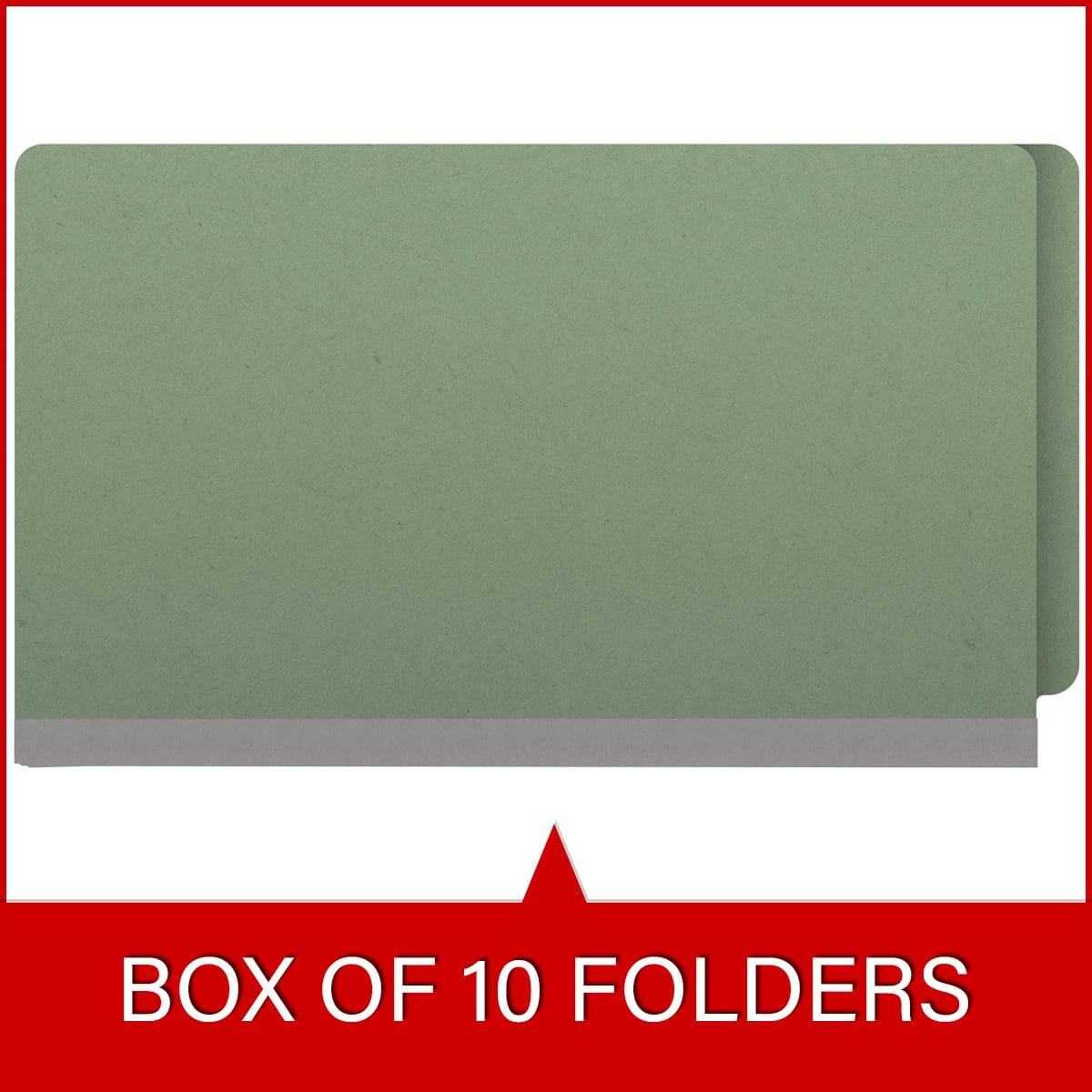 Green legal size end tab two divider classification folder with 2" gray tyvek expansion, with 2" bonded fasteners on inside front and inside back and 1" duo fastener on dividers - DV-S52-26-3AGN