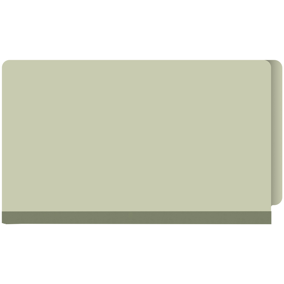 Green legal size end tab two divider classification folder with 2" gray tyvek expansion, with 2" bonded fasteners on inside front and inside back and 1" duo fastener on dividers - DV-S52-26-3GRN