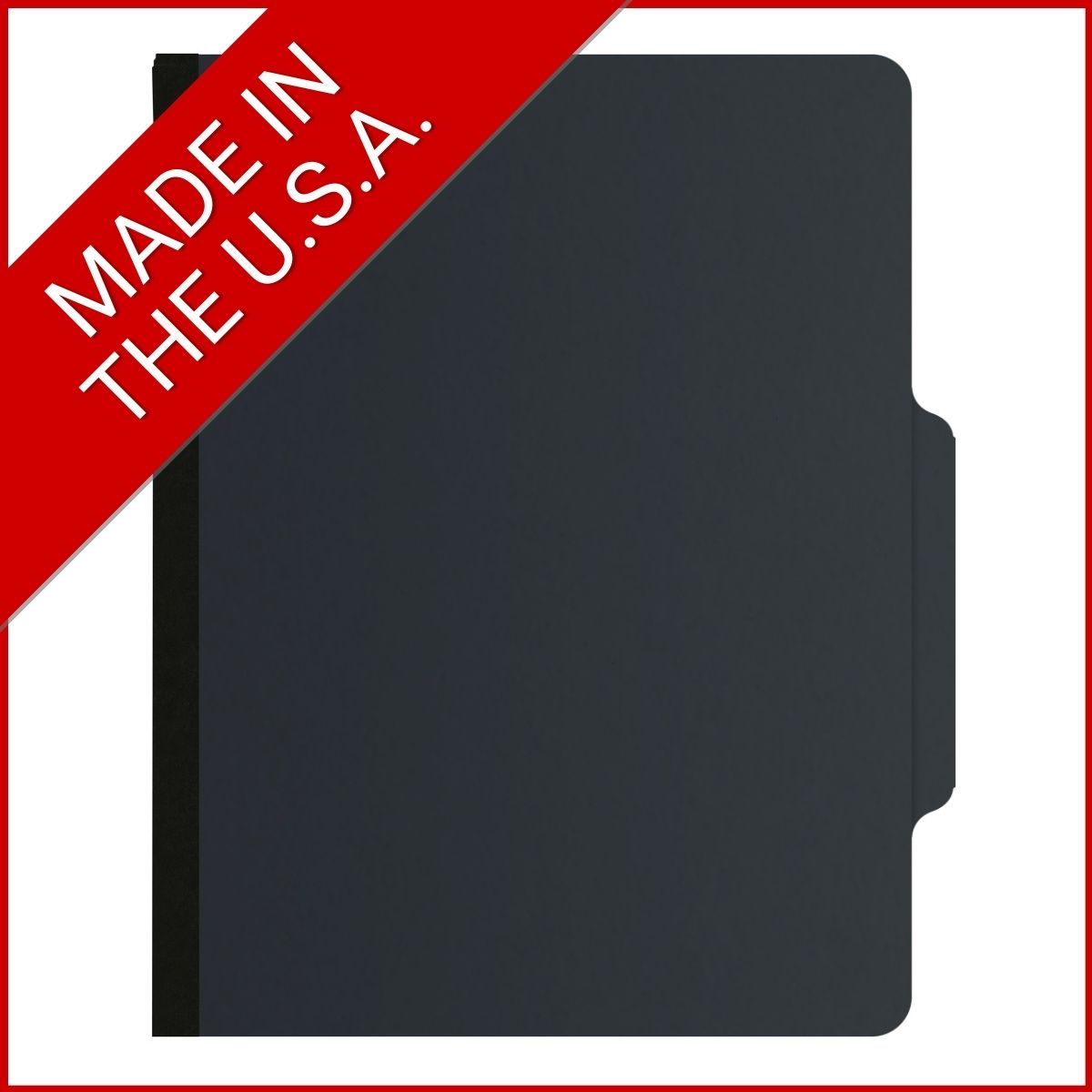 Black letter size top tab one divider classification folder with 2" gray tyvek expansion, with 2" bonded fasteners on inside front and inside back and 1" duo fastener on divider - DV-T42-14-3BLK