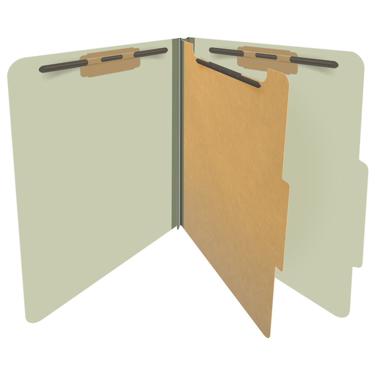 Green letter size top tab one divider classification folder with 2" gray tyvek expansion, with 2" bonded fasteners on inside front and inside back and 1" duo fastener on divider - DV-T42-14-3GRN