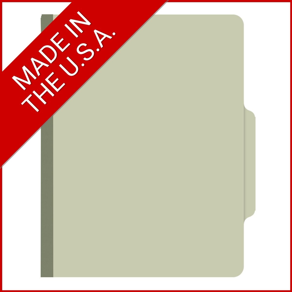 Green letter size top tab one divider classification folder with 2" gray tyvek expansion, with 2" bonded fasteners on inside front and inside back and 1" duo fastener on divider - DV-T42-14-3GRN